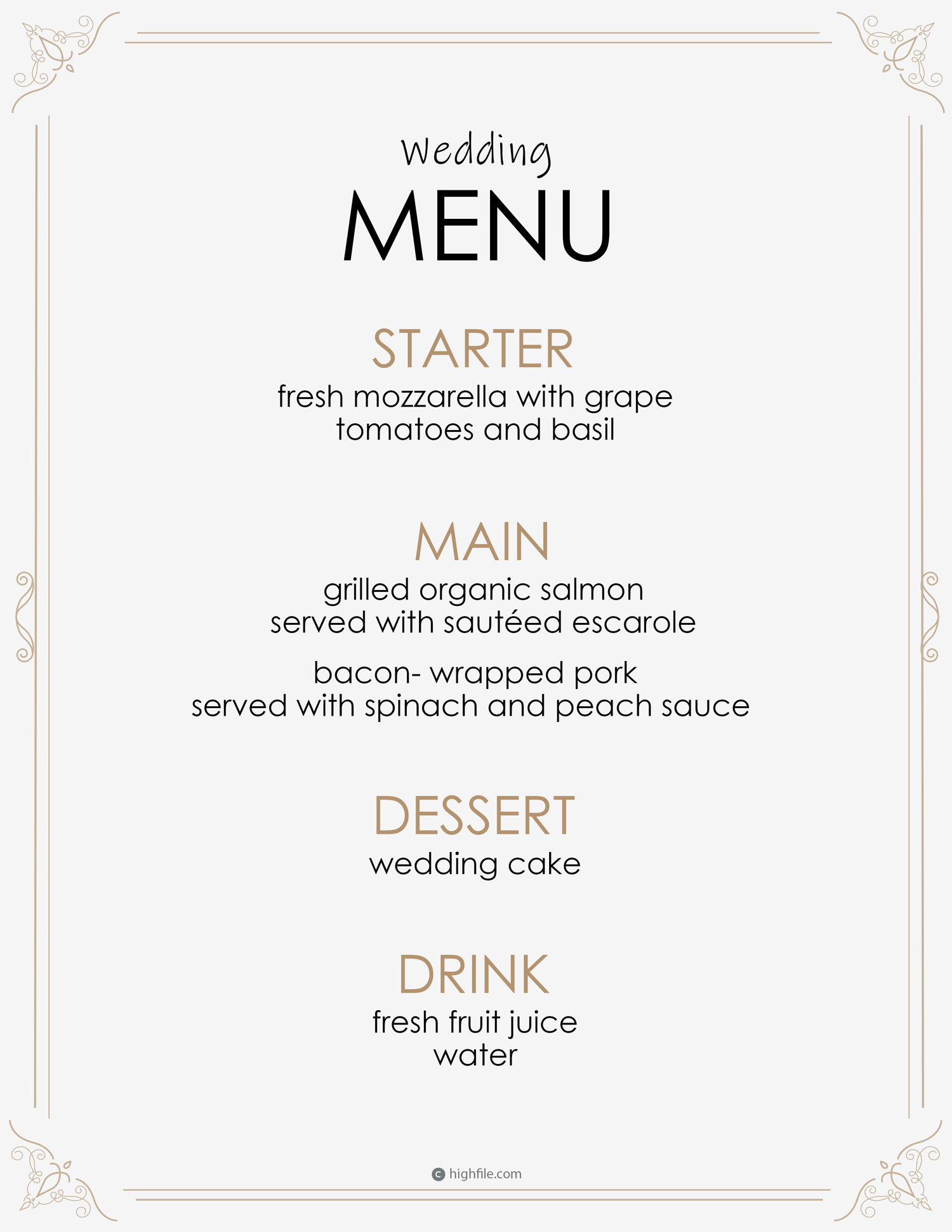 Minimal Wedding Menu Template - Word | Google Docs | Adobe Illustrator ...