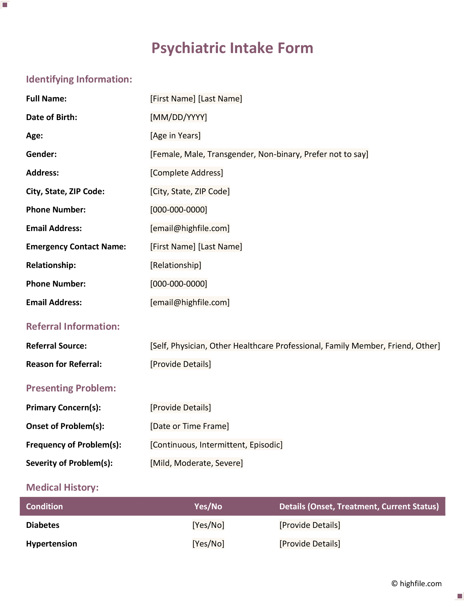 Patient Intake Form - Word | PDF | Google Docs - Highfile