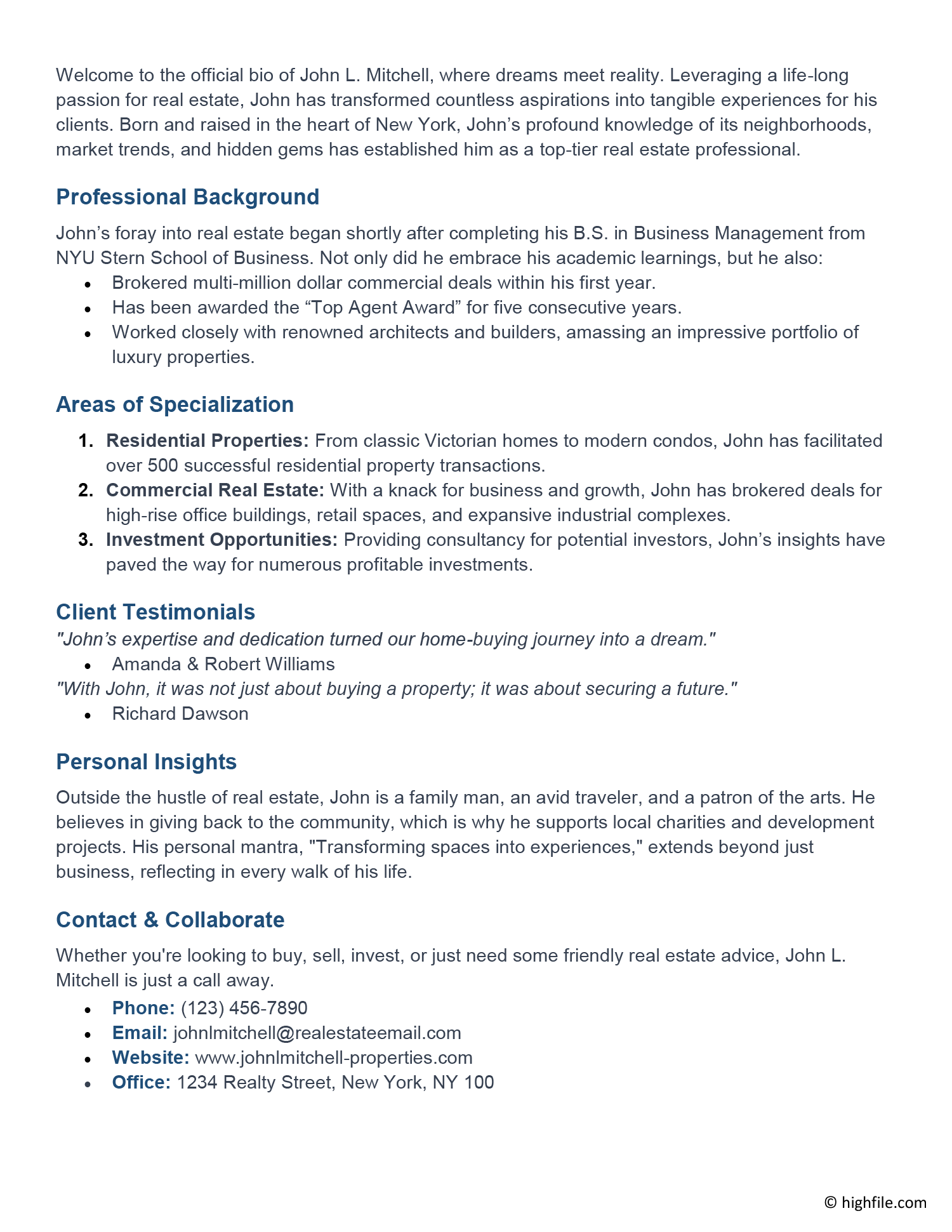 Real Estate Bio Templates Word Google Docs Highfile Real Estate Bio Templates Word Google Docs Highfile