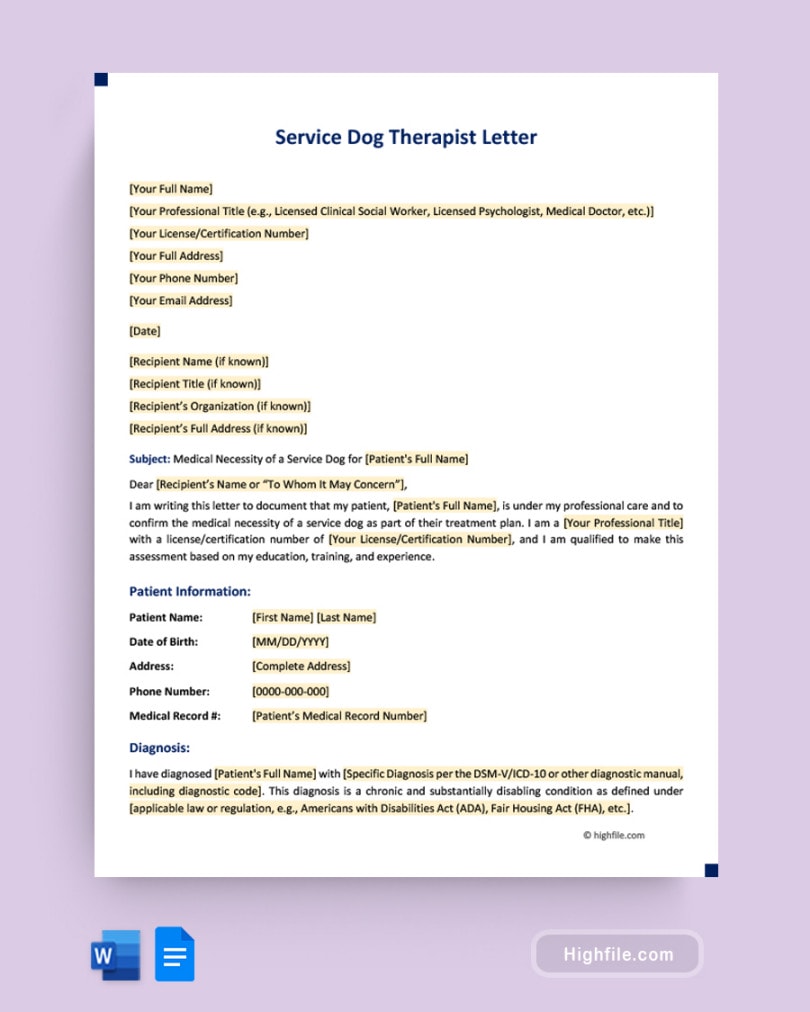 Service Dog Letter Templates and Examples Highfile Service Dog Letter Templates and Examples Highfile