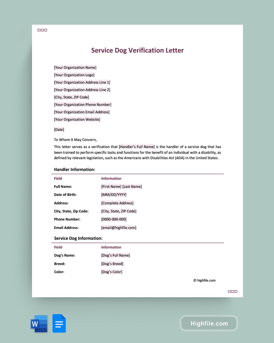 Service Dog Letter Templates and Examples Highfile