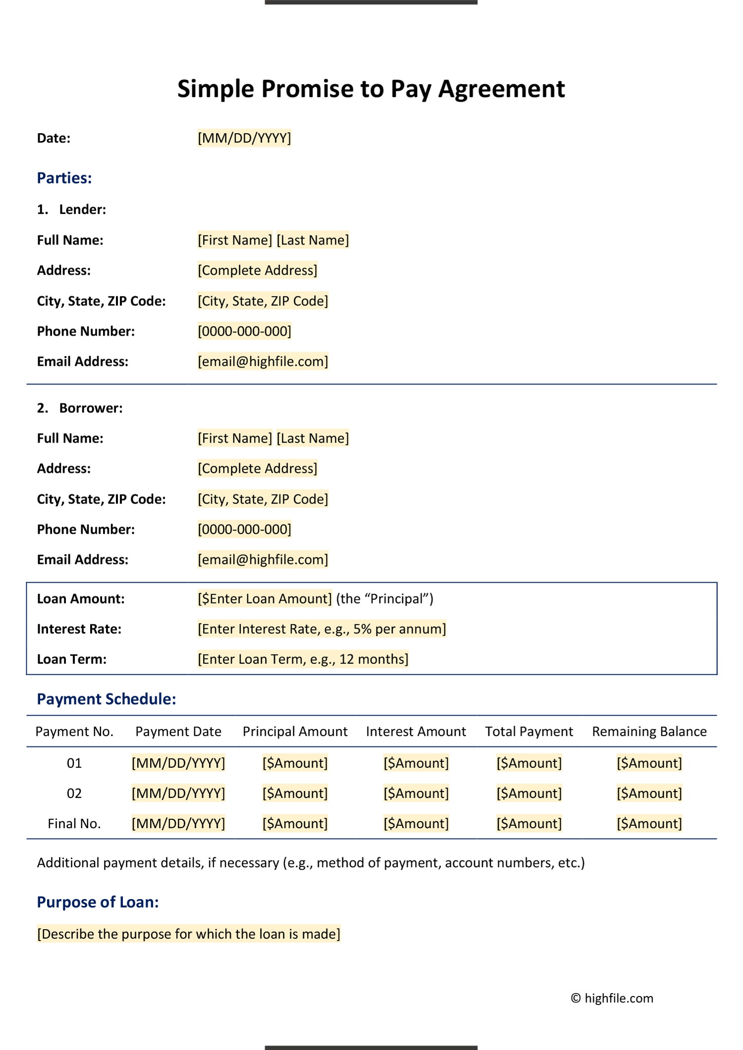 Simple Promise to Pay Agreement Word PDF Google Docs Highfile Simple Promise to Pay Agreement Word PDF Google Docs Highfile