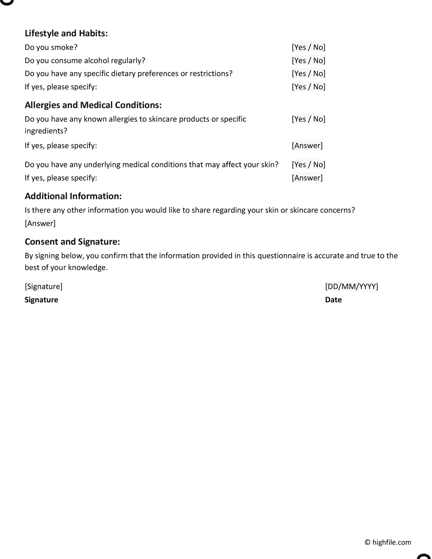 Skin Care Questionnaire Template Word PDF Google Docs Highfile Skin Care Questionnaire Template Word PDF Google Docs Highfile