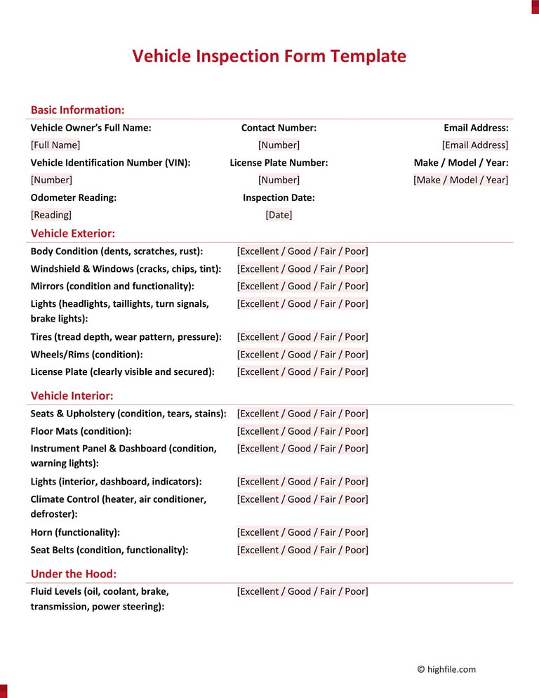 Free Editable Inspection Form Templates - Highfile