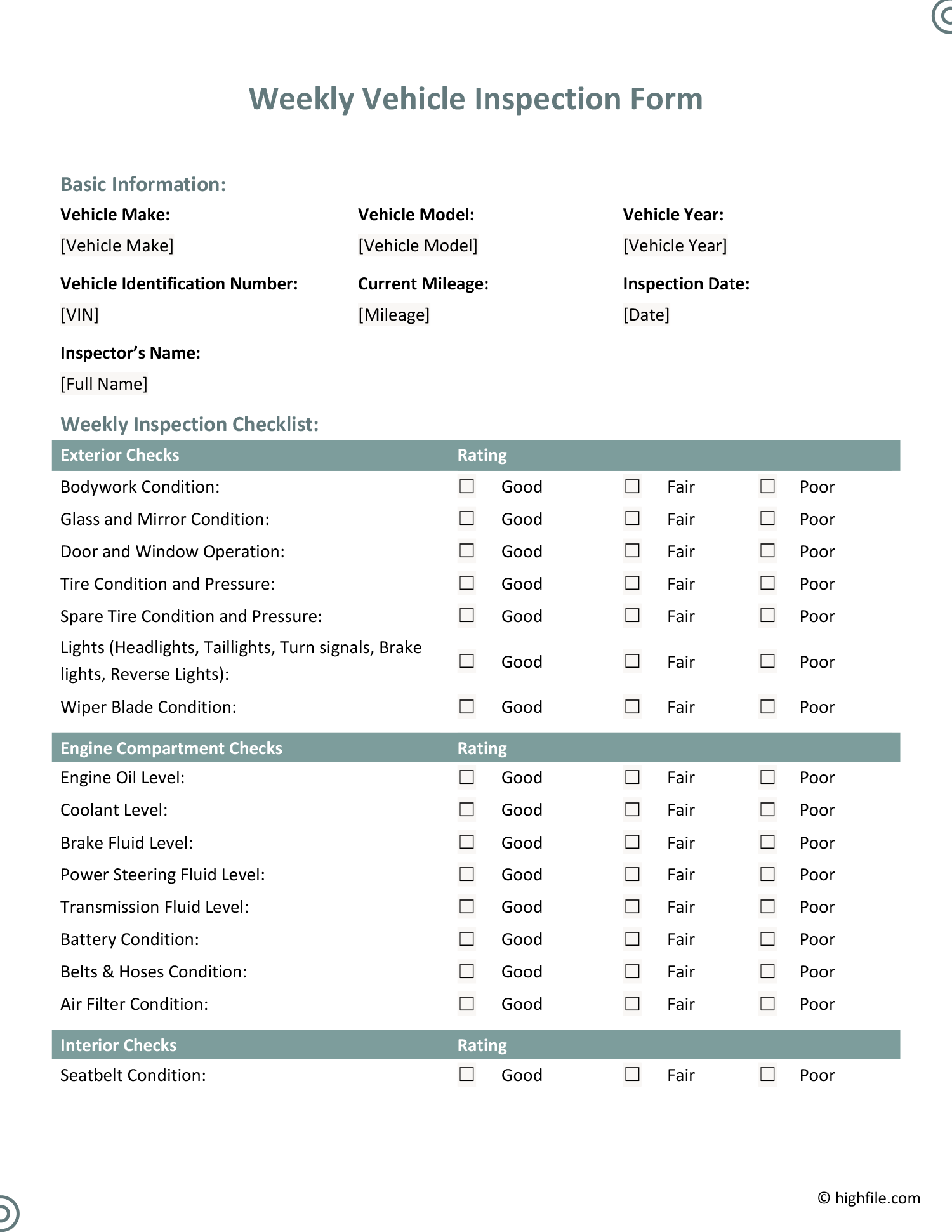 Free Vehicle Inspection Form Templates Highfile Free Vehicle Inspection Form Templates Highfile