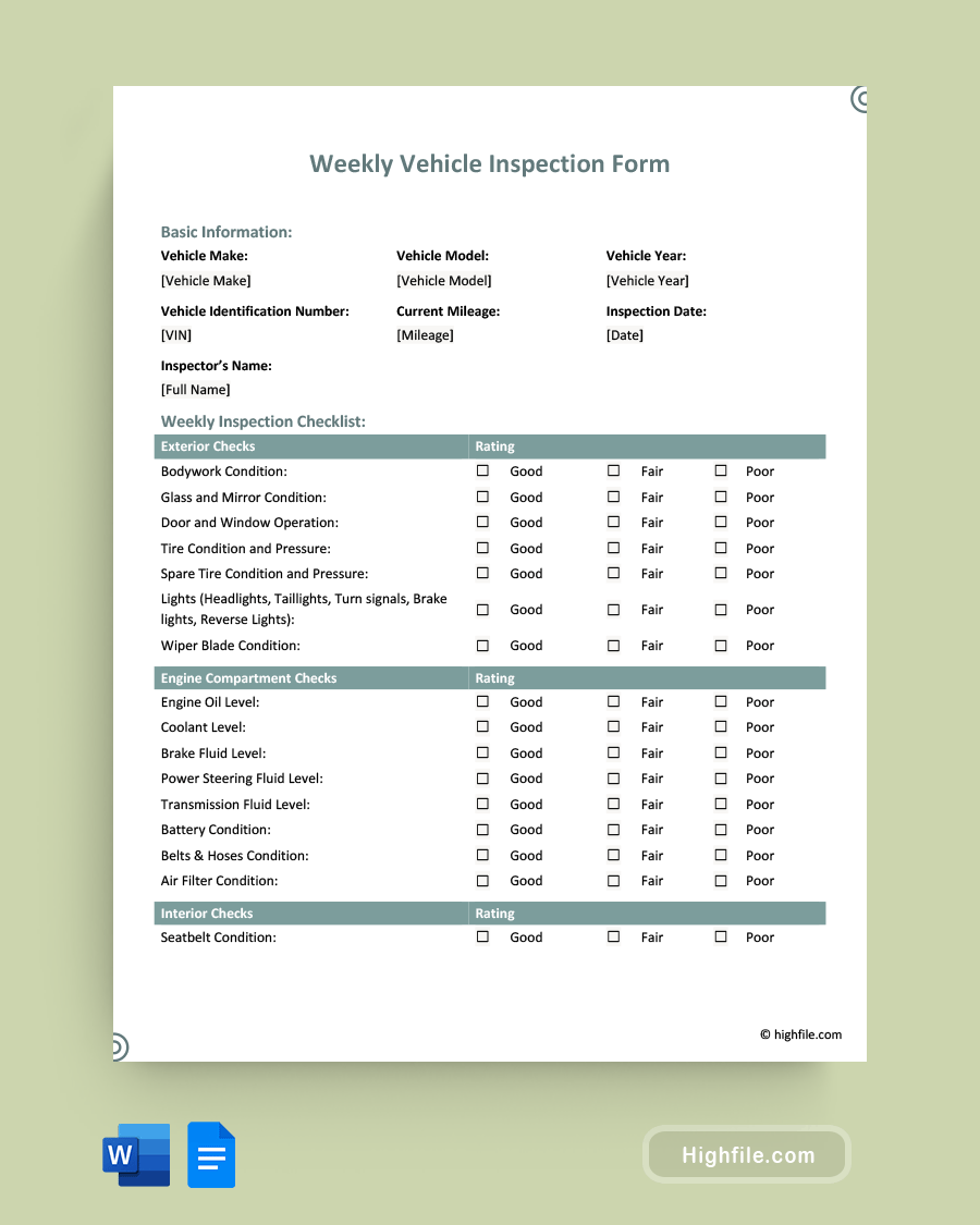 Free Vehicle Inspection Forms Form Templates Highfile Free Vehicle Inspection Forms Form Templates Highfile