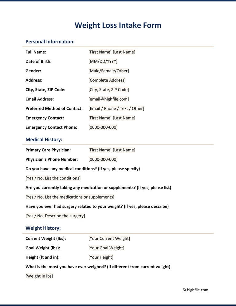 Free Customizable Intake Form Templates - Highfile