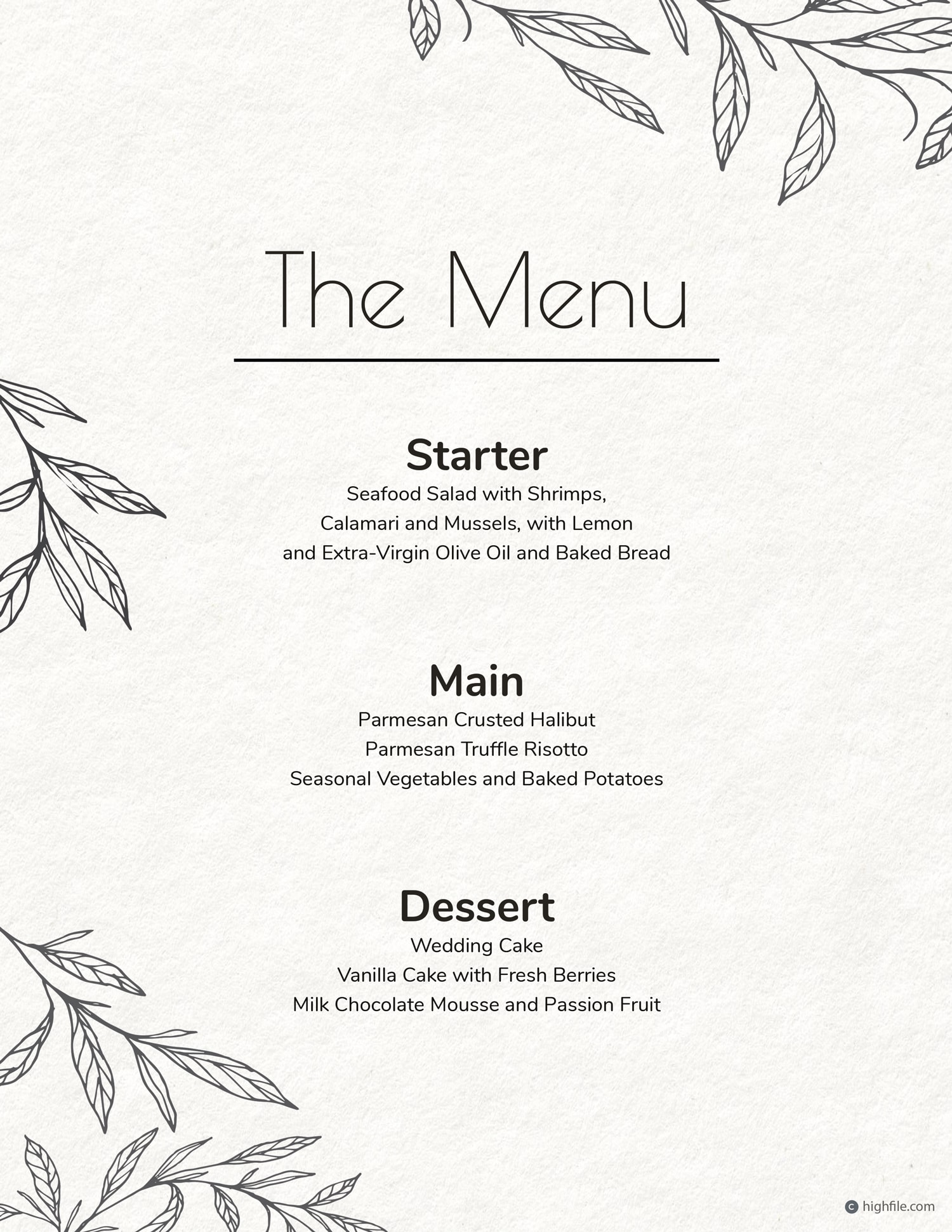 White Wedding Menu Template - Word | Google Docs | Adobe Illustrator ...