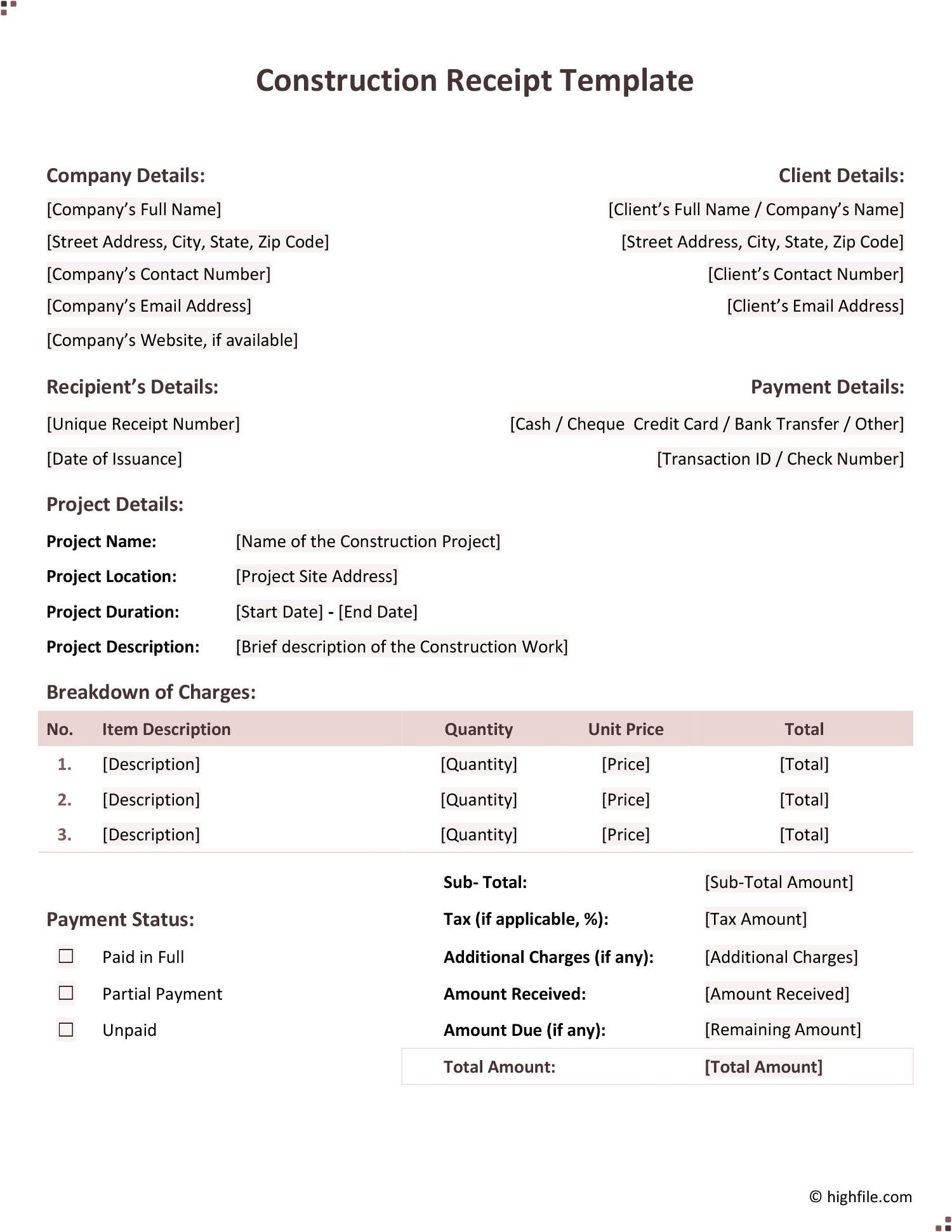 Construction Receipt Template Word Google Docs Highfile Construction Receipt Template Word Google Docs Highfile