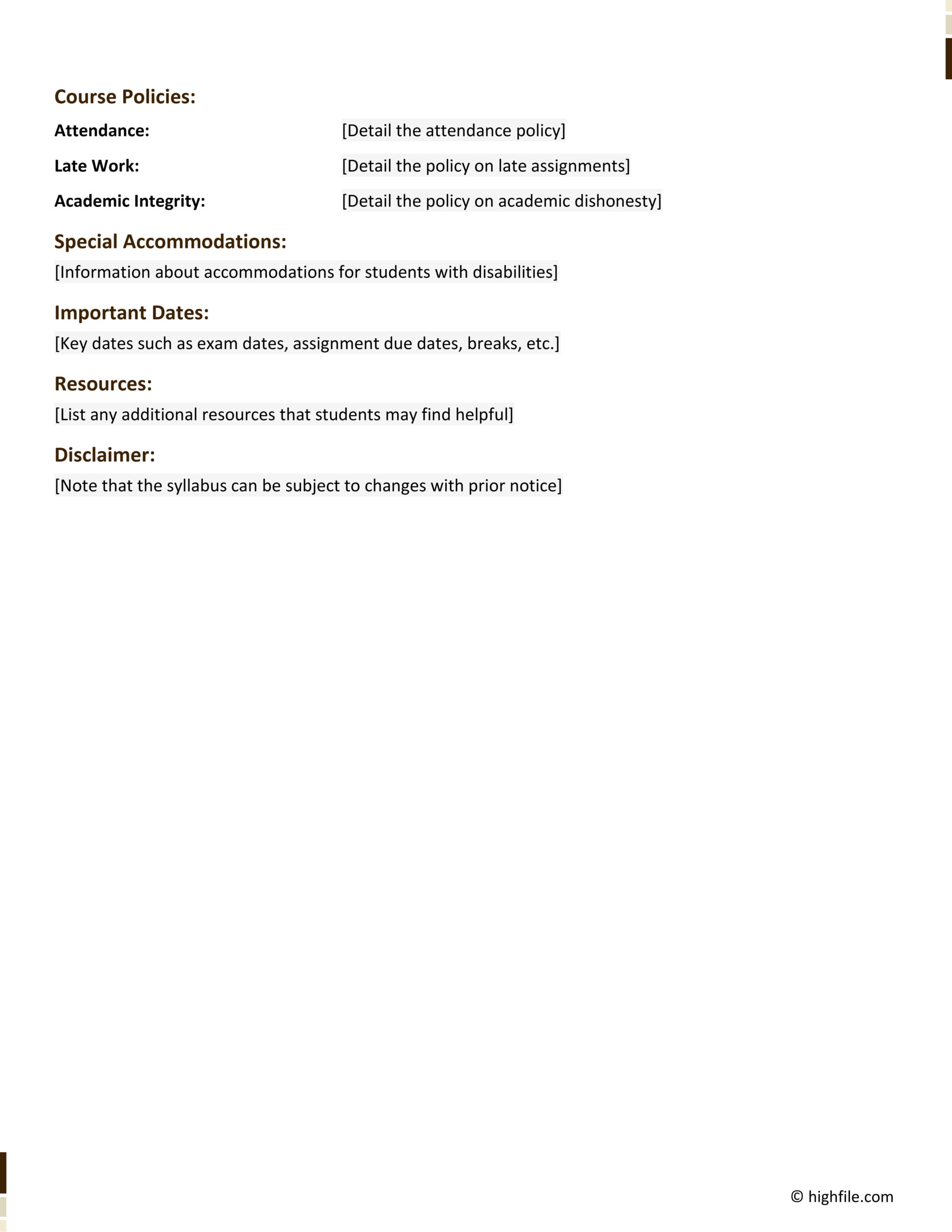 Course Outline Template - Word | Google Docs - Highfile
