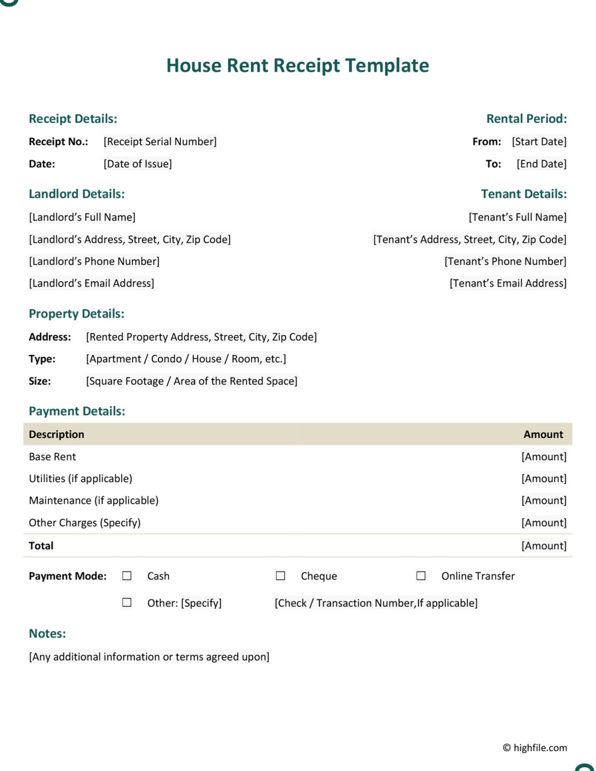 Blank Rent Receipt Template - Google Docs | Word - Highfile
