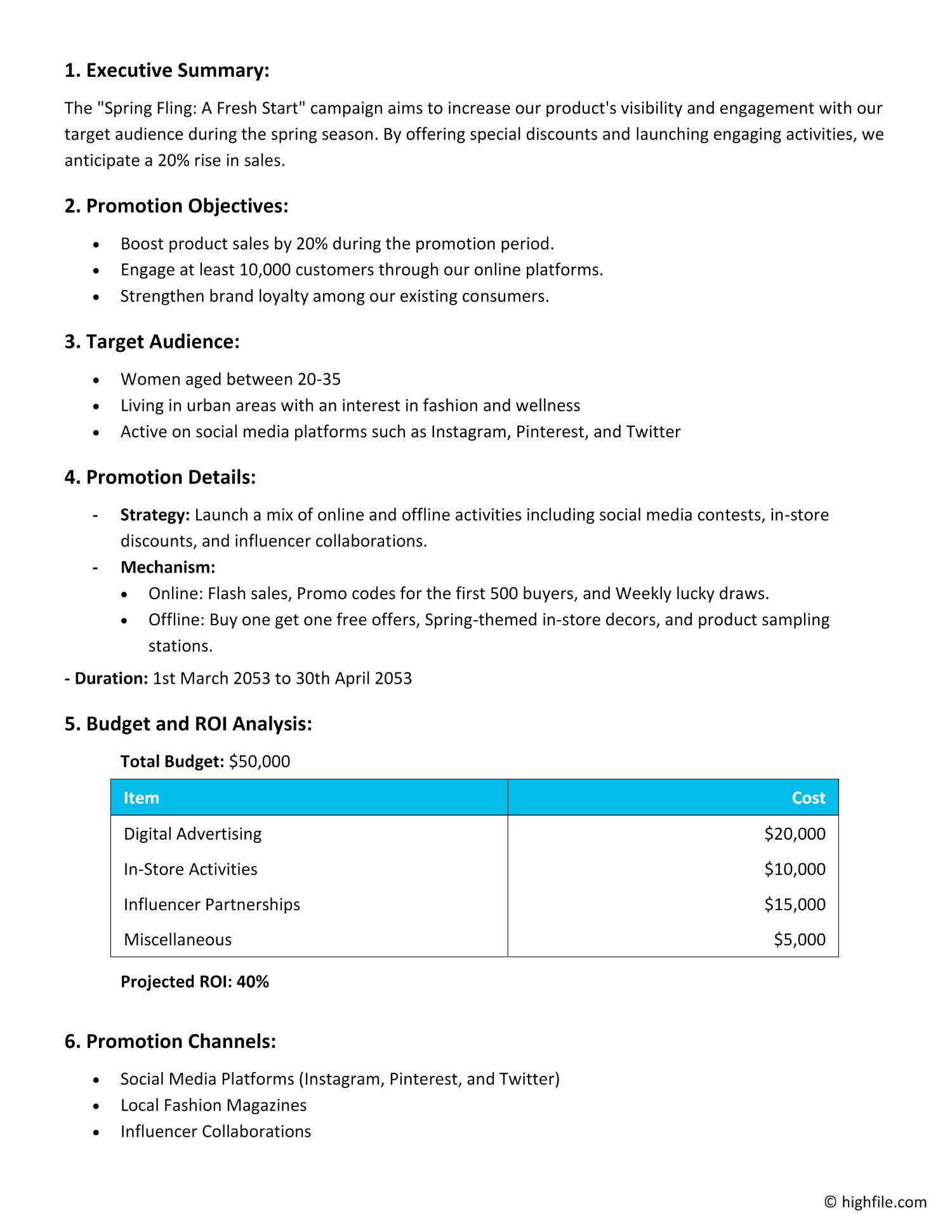 Promotion Proposal Template - Word | Google Docs - Highfile