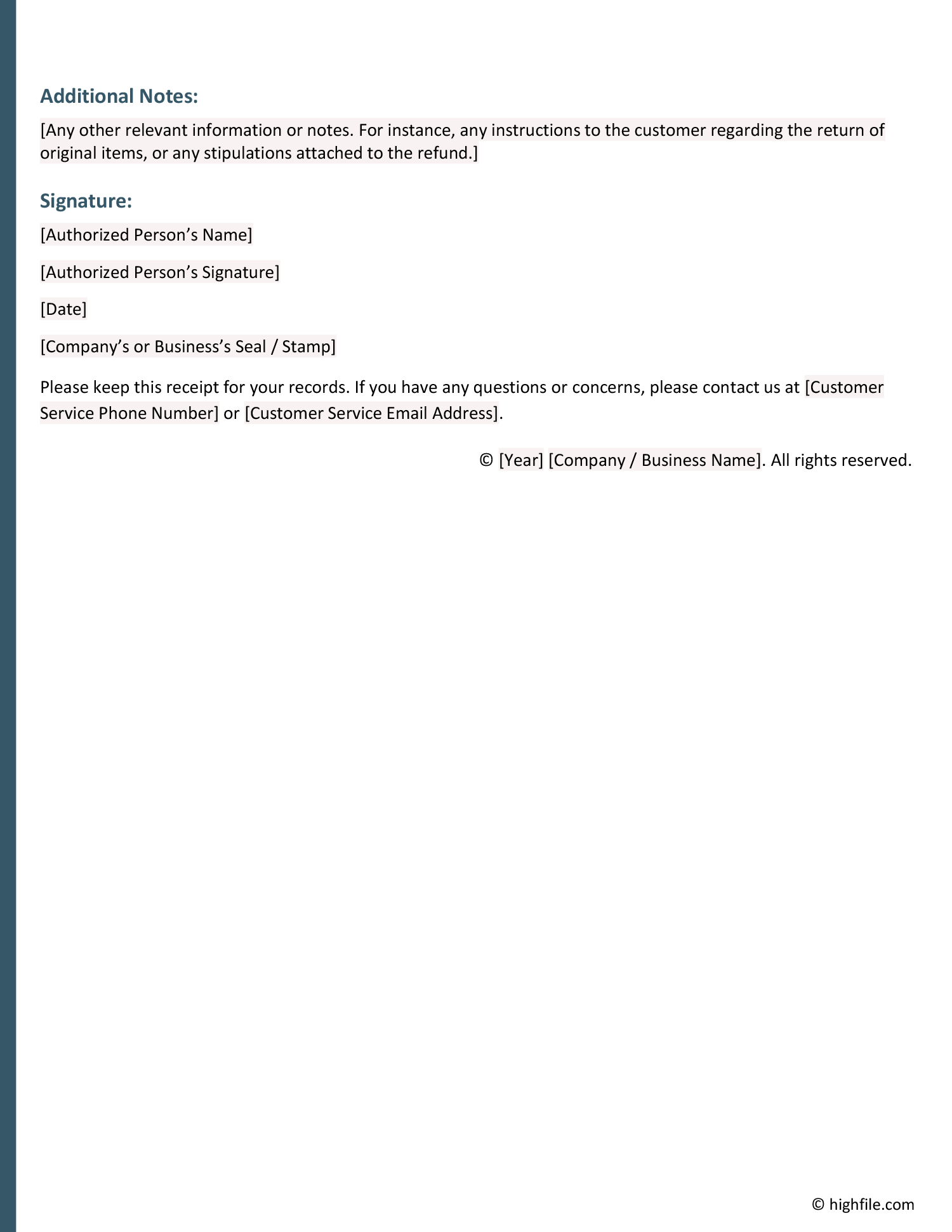 Refund Receipt Template - Word | Google Docs - Highfile