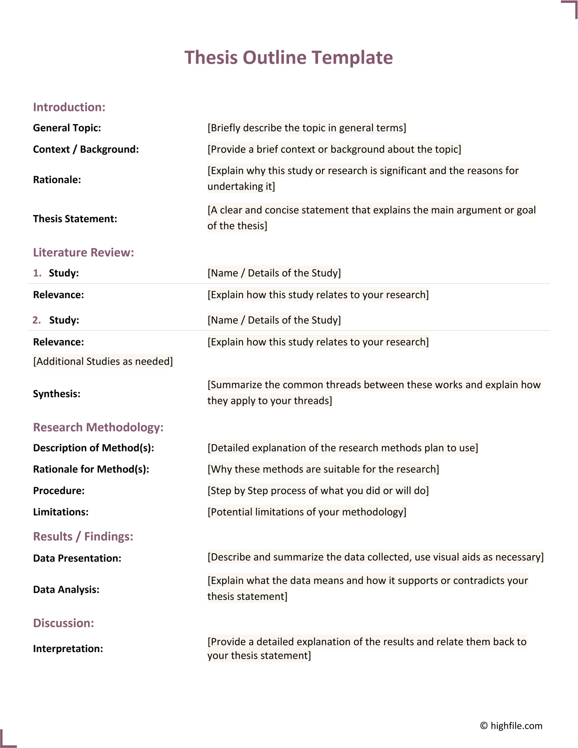 Thesis Outline Template - Word | Google Docs - Highfile