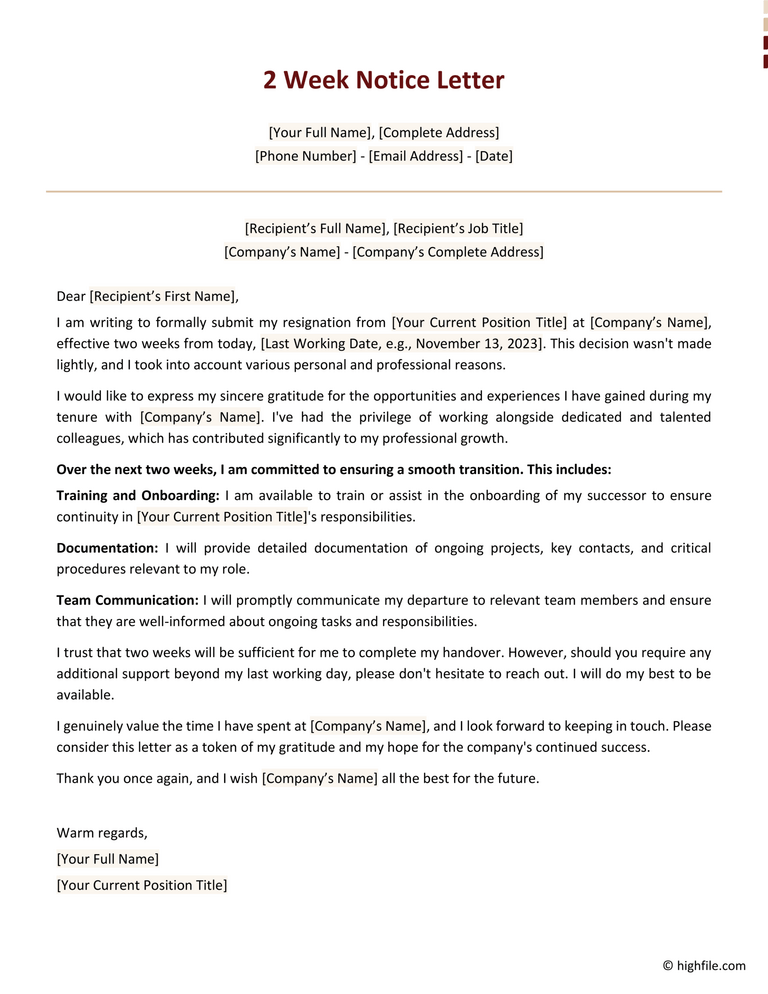 Notice Letter Templates – Two Week, 30 Day, and Others