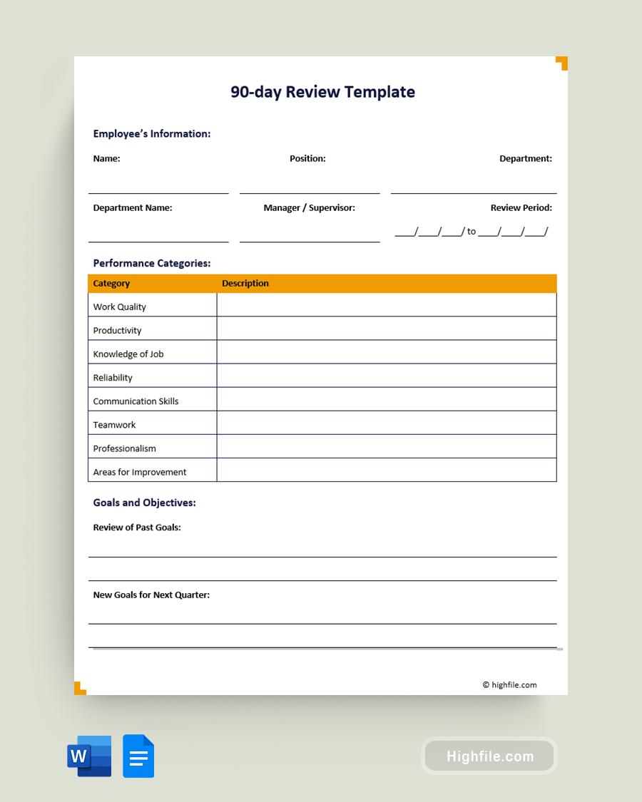 90 Day Review Template Word Google Docs Highfile 90 Day Review Template Word Google Docs Highfile