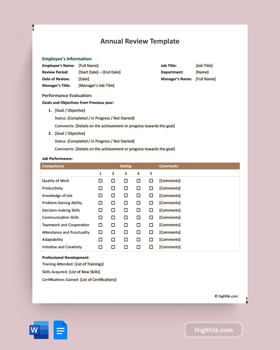 Annual Review Template Word Google Docs Highfile Annual Review Template Word Google Docs Highfile