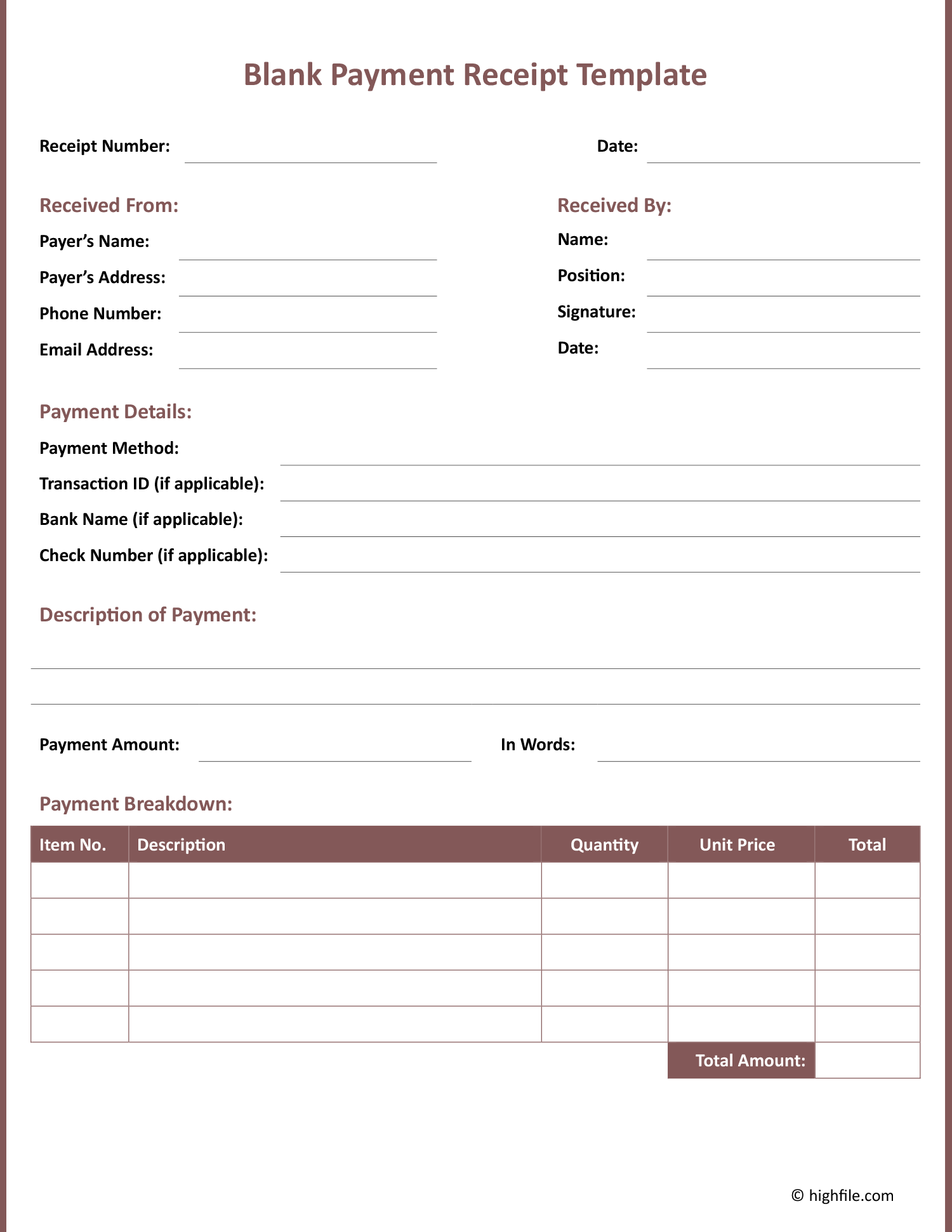 Payment Receipt Template - Word | Google Docs - Highfile