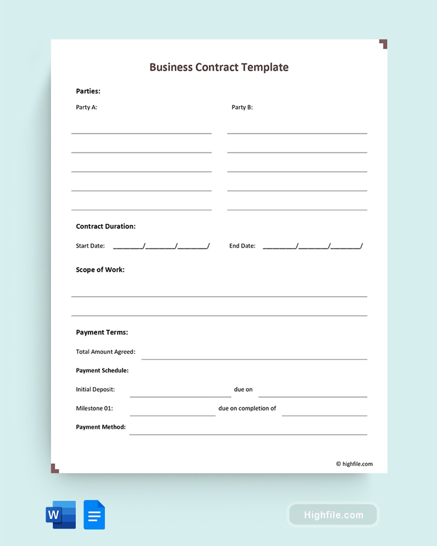 Simple Contract Template Word Google Docs Highfile Simple Contract Template Word Google Docs Highfile