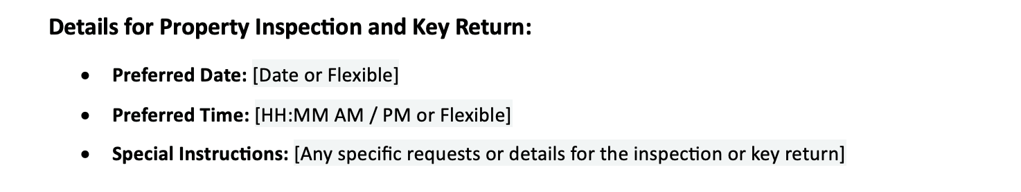 Propose an Inspection and Key Return