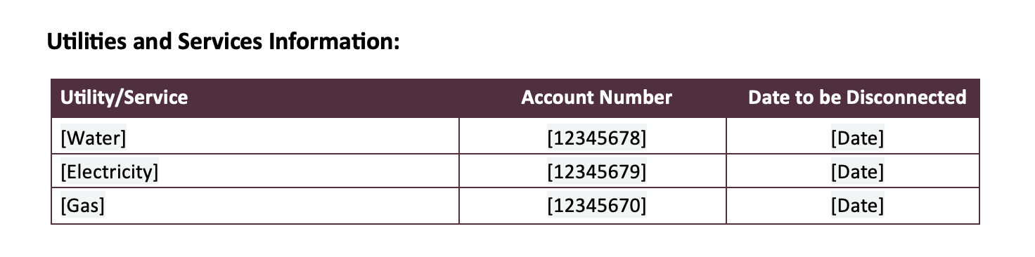 List Utility Disconnection Details