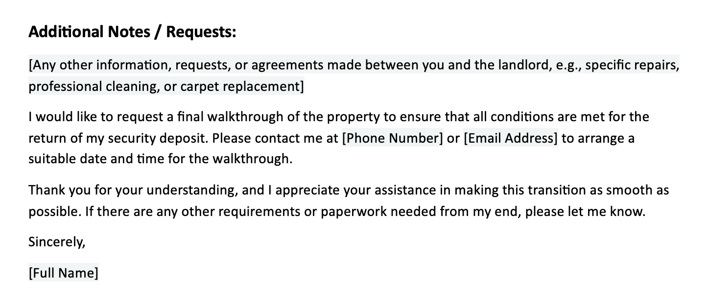 Include Additional Notes or Requests