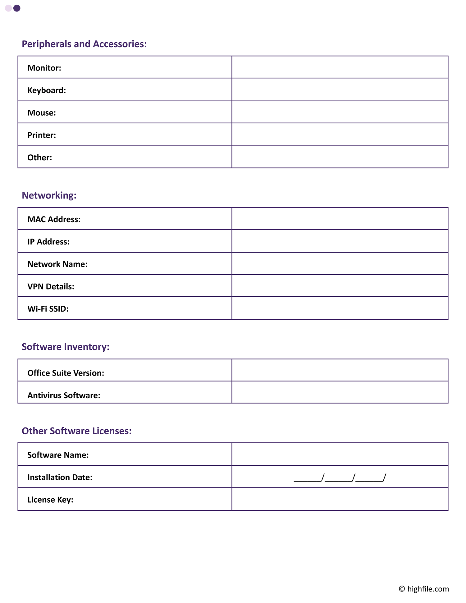 Computer Inventory Template - Word | Google Docs - Highfile