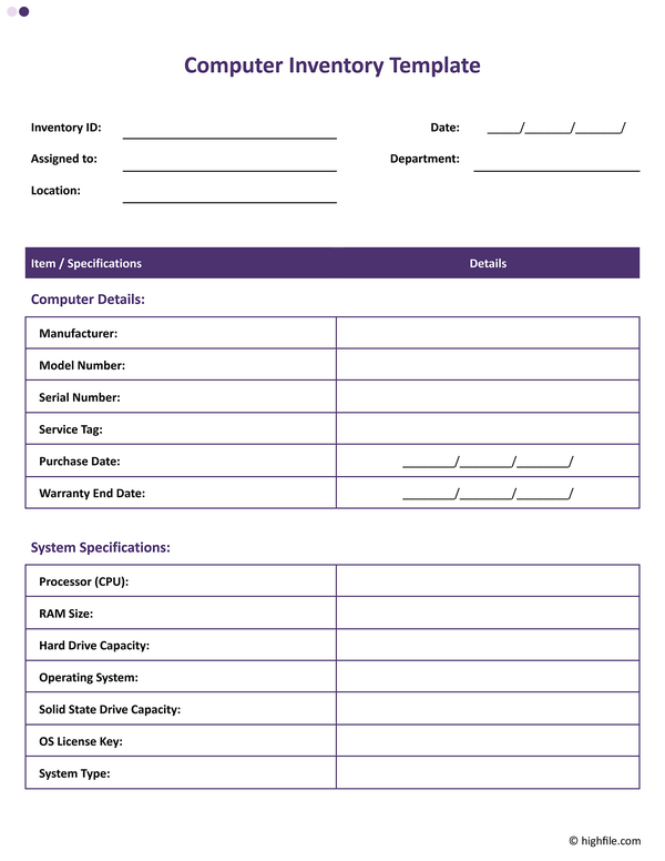 Inventory Log Template - Word | Google Docs - Highfile