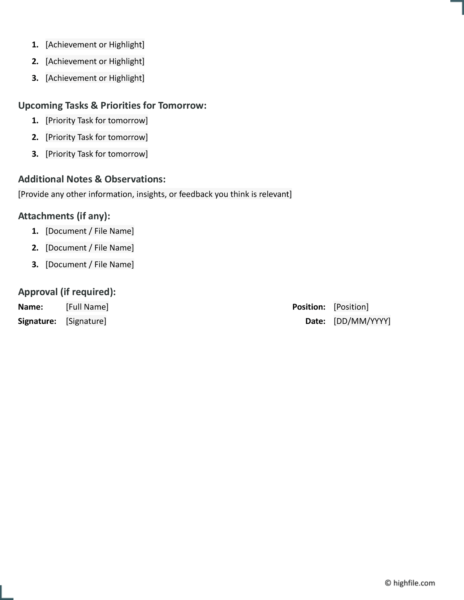 Daily Report Template Word Google Docs Highfile Daily Report Template Word Google Docs Highfile