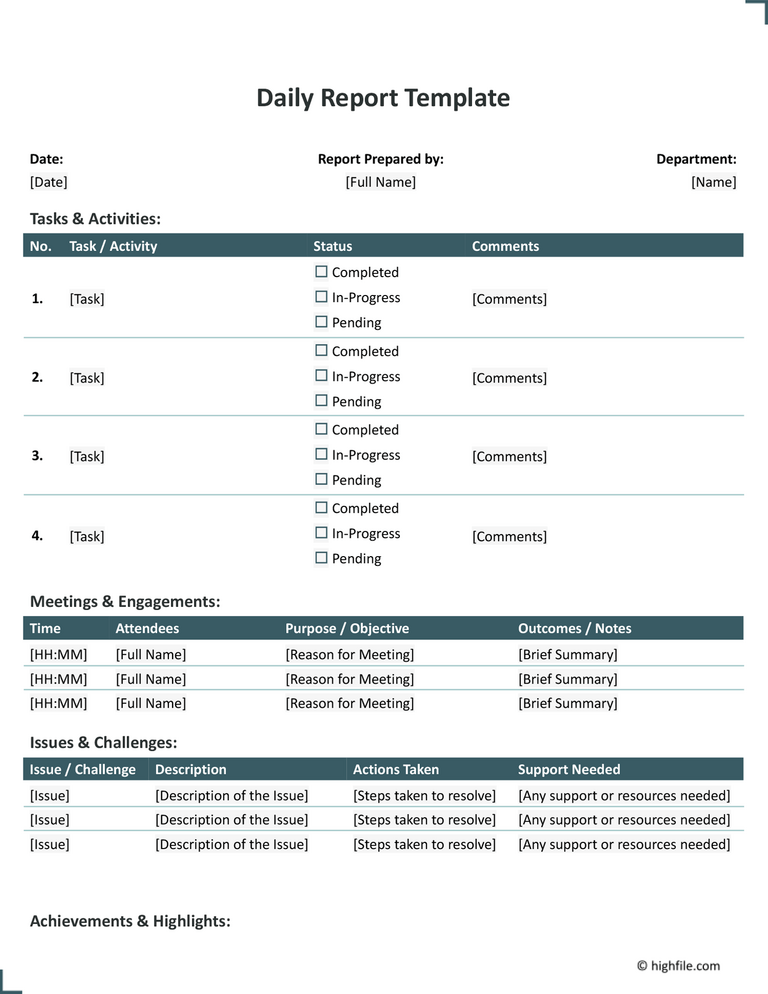 Free Customizable Report templates - Highfile