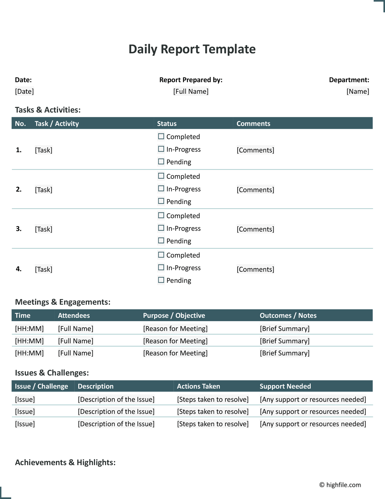 Weekly Report Template Word Google Docs Highfile Weekly Report Template Word Google Docs Highfile