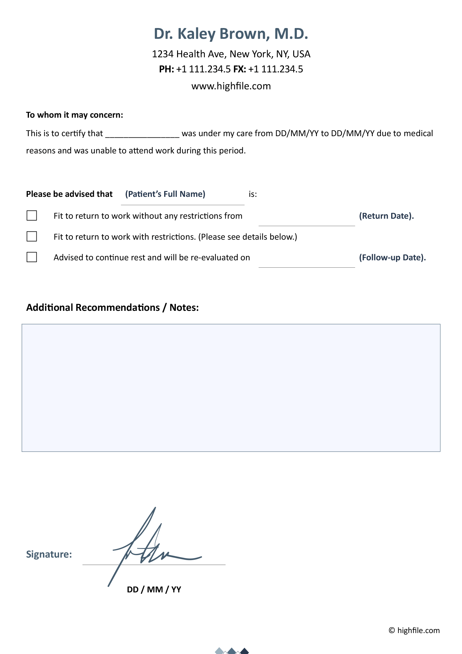 Free Printable Doctors Note For Work With Signature Free Printable Doctors Note For Work With Signature