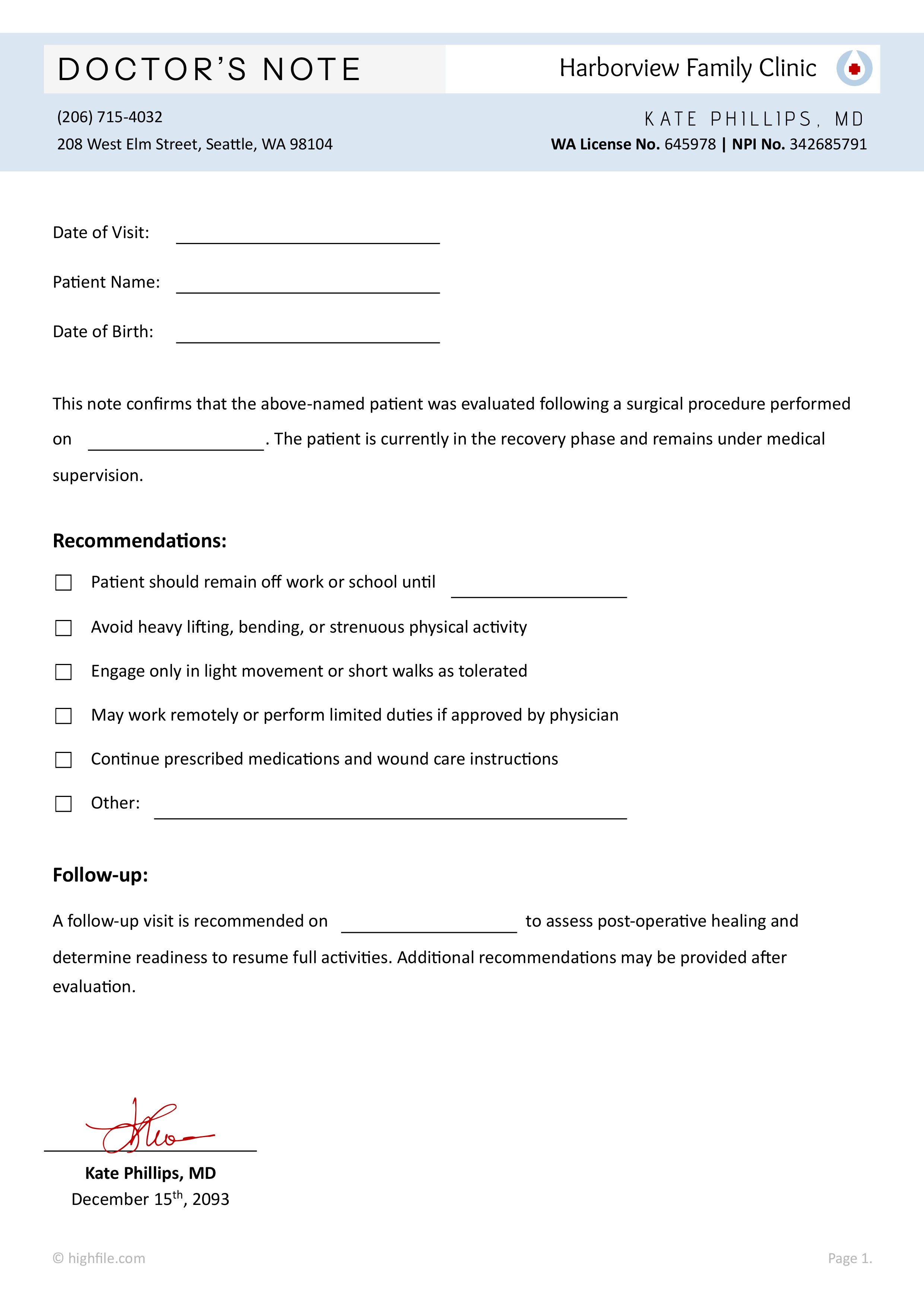 Doctors Note for Surgery - Word | PDF | Google Docs - Highfile