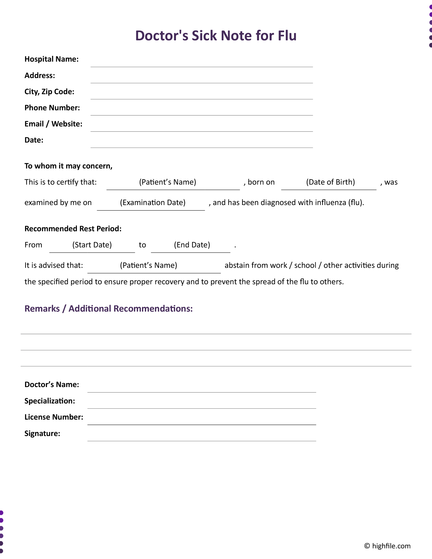 Free Doctor's Note Templates for School Highfile