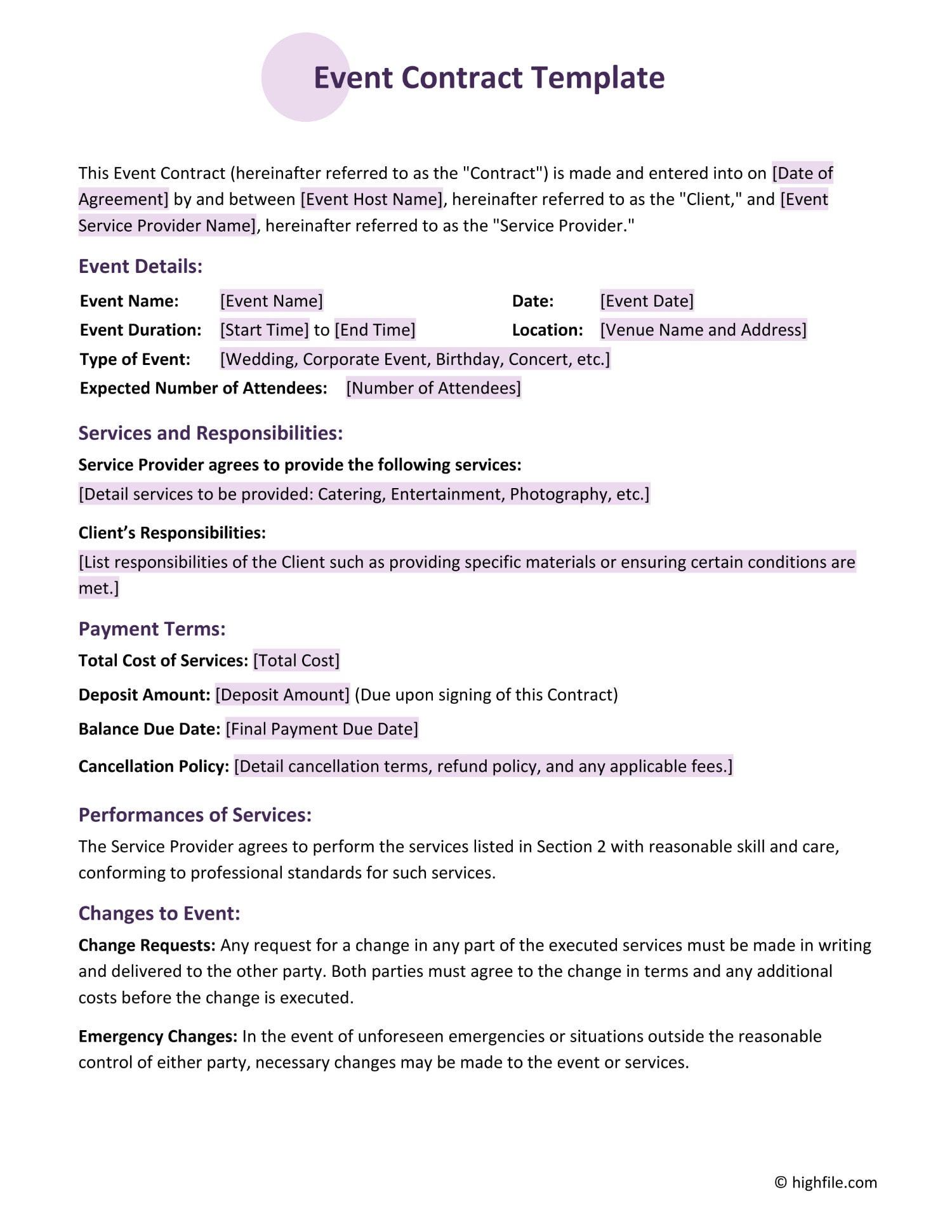 Event Contract Template - Word | Google Docs - Highfile