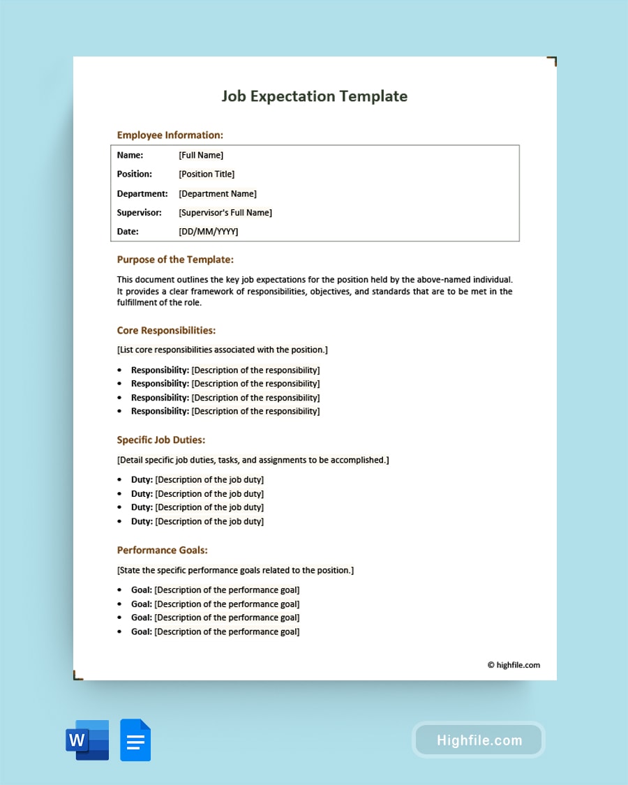 Job Expectations Template Word Google Docs Highfile Job Expectations Template Word Google Docs Highfile