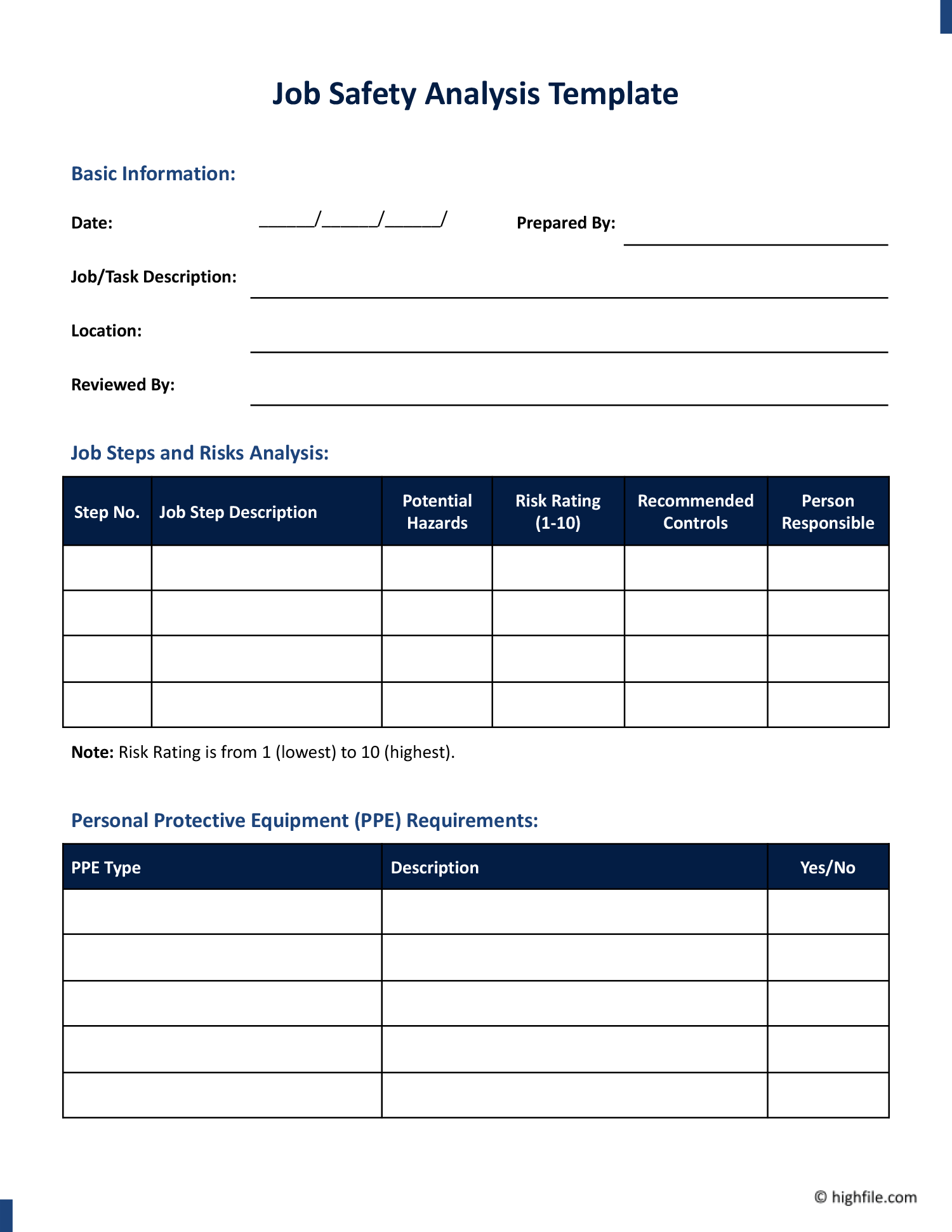 job safety analysis template - word | google docs - highfile