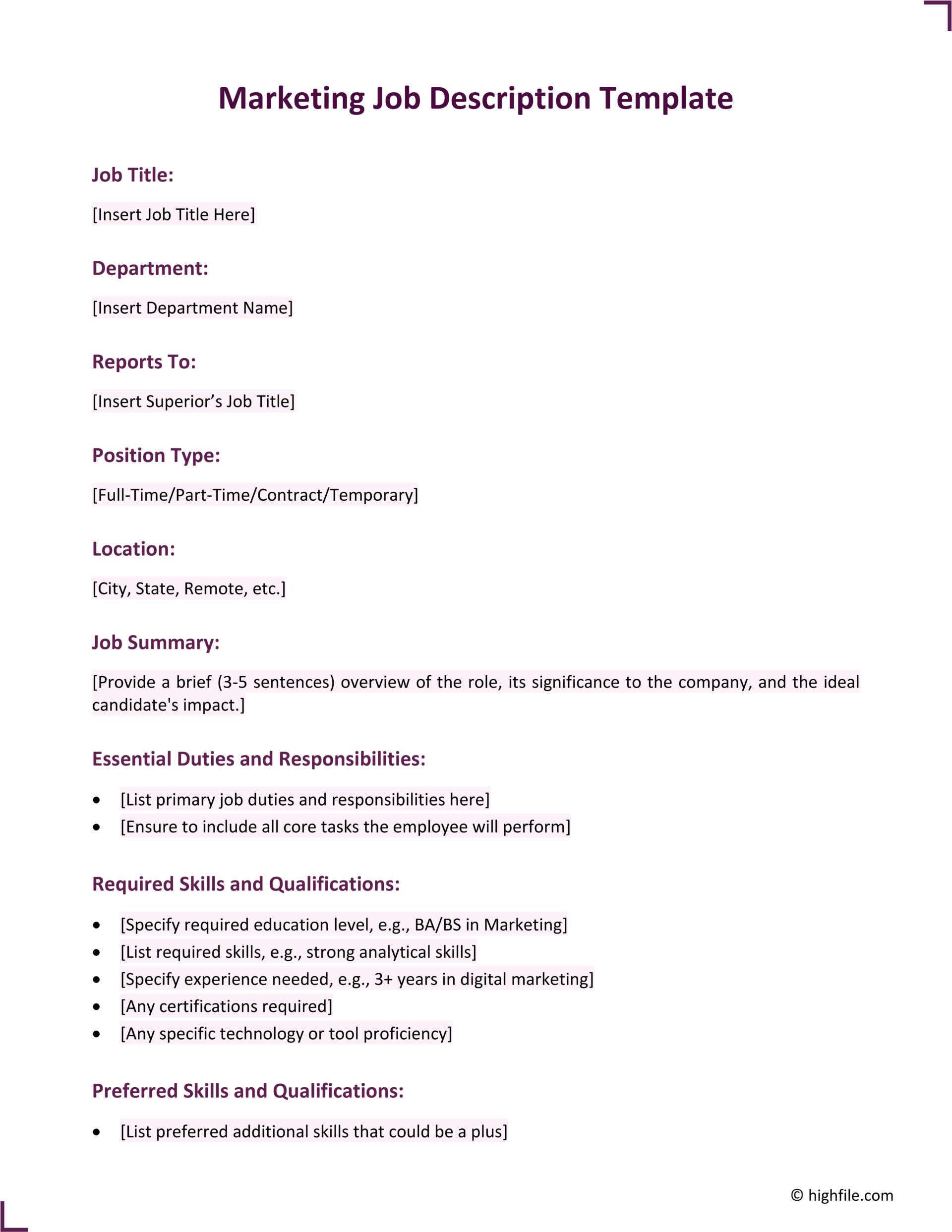 Job Specification Template Word Google Docs Highfile Job Specification Template Word Google Docs Highfile