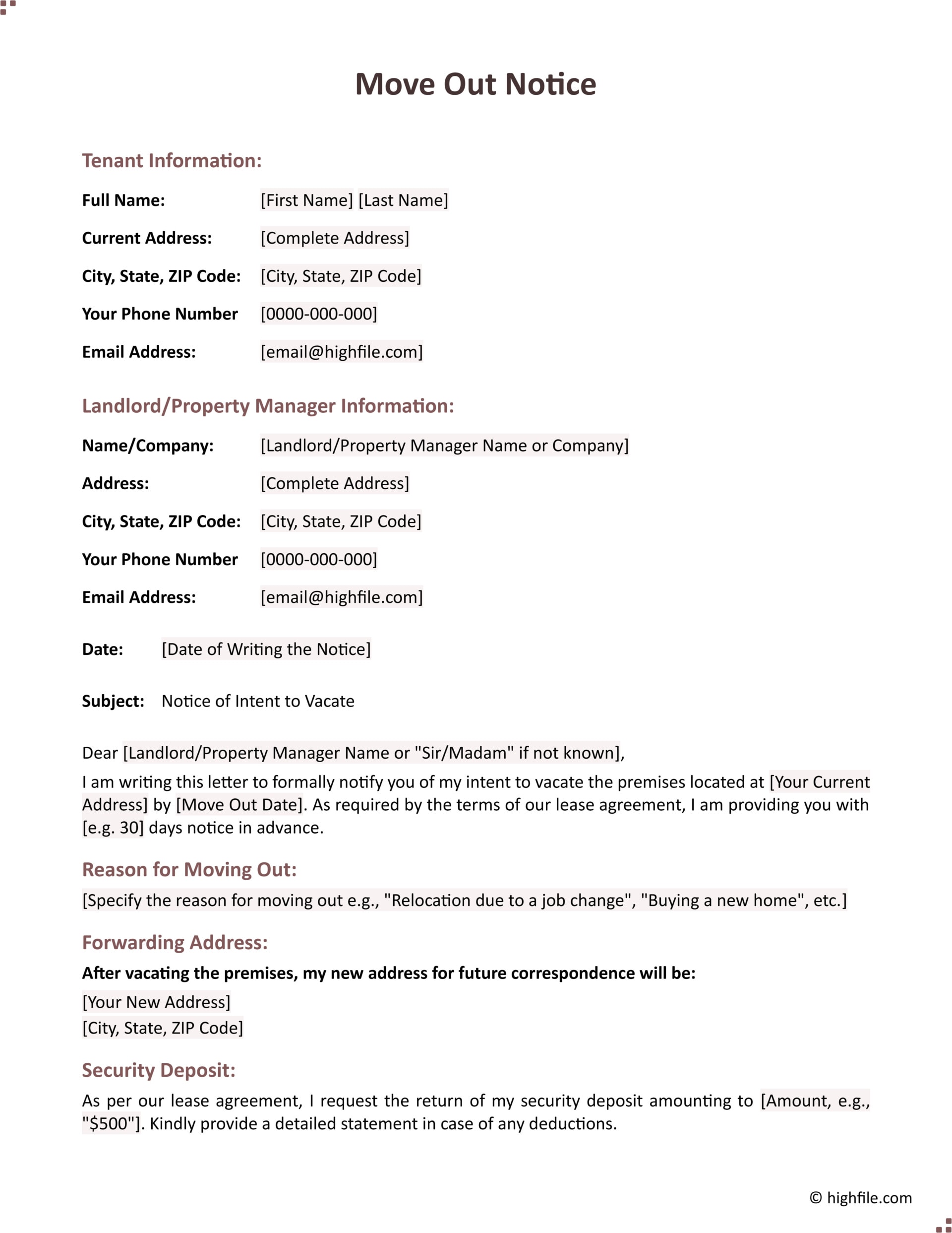 30 Day Notice to Vacate Template - Word | Google Docs - Highfile