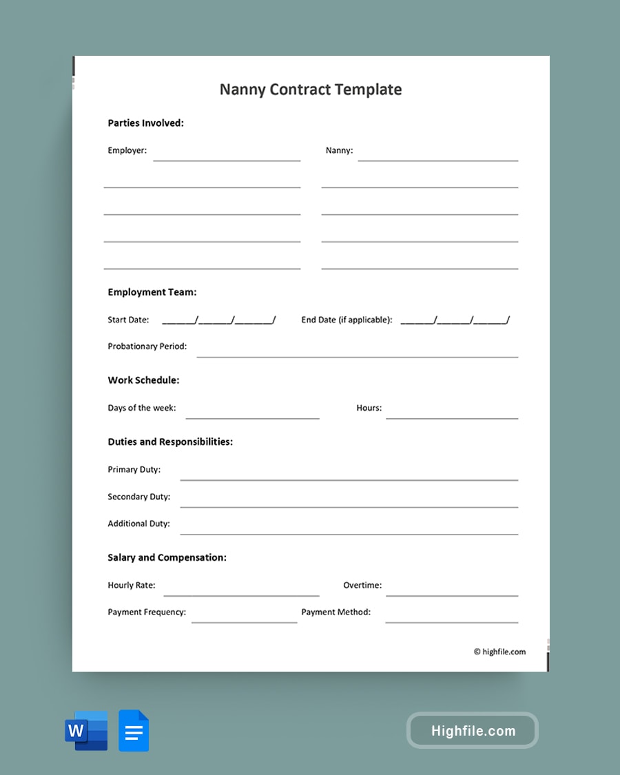 Nanny Contract Template Word Google Docs Highfile Nanny Contract Template Word Google Docs Highfile