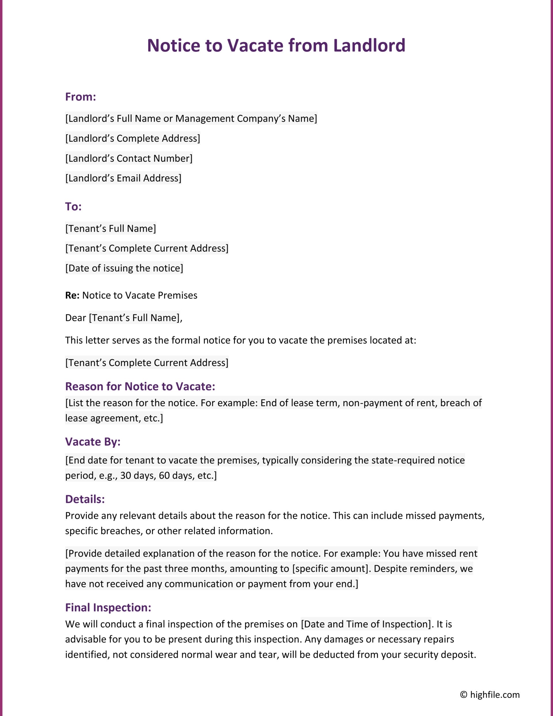 Notice to Vacate from Landlord - Word | Google Docs - Highfile