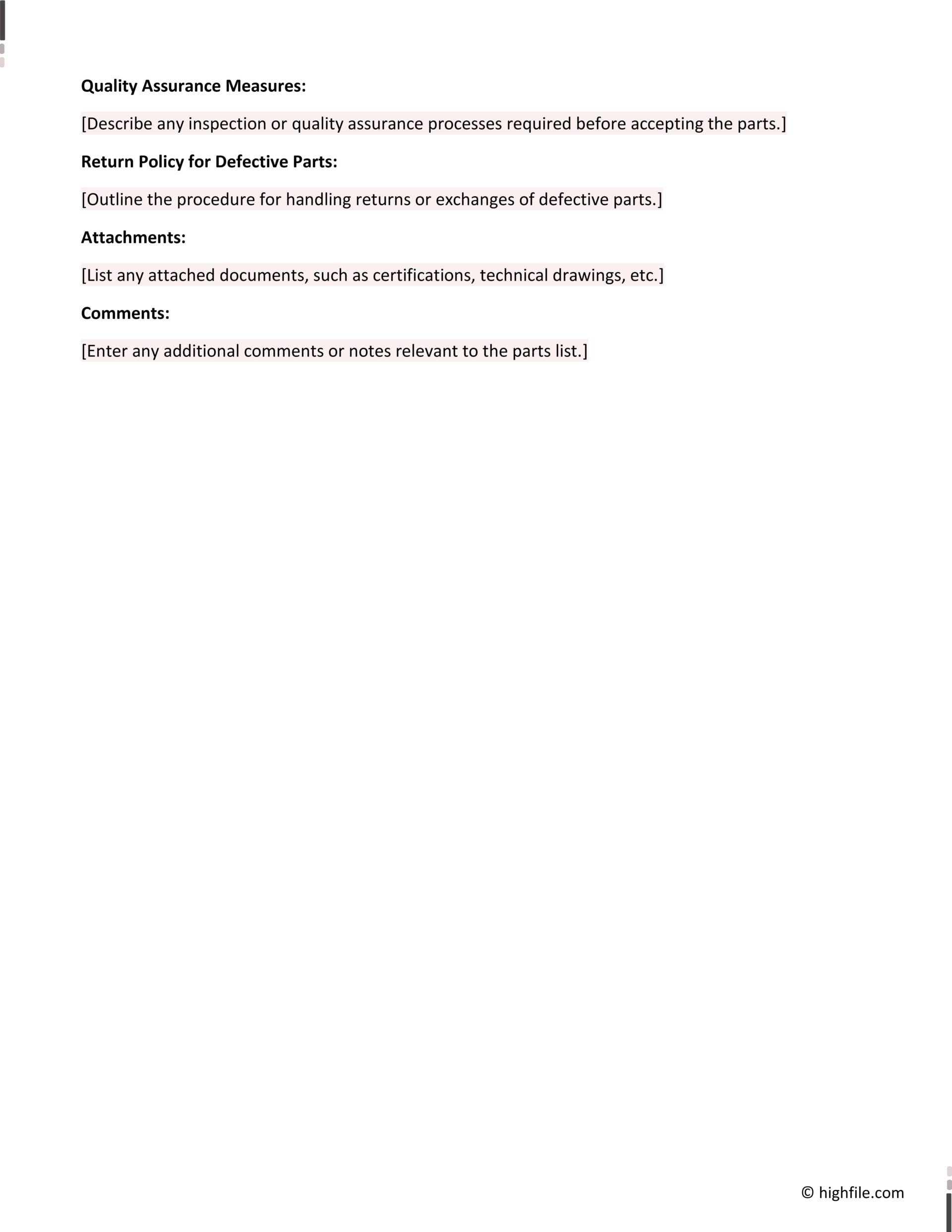 Parts List Template - Word | Google Docs - Highfile