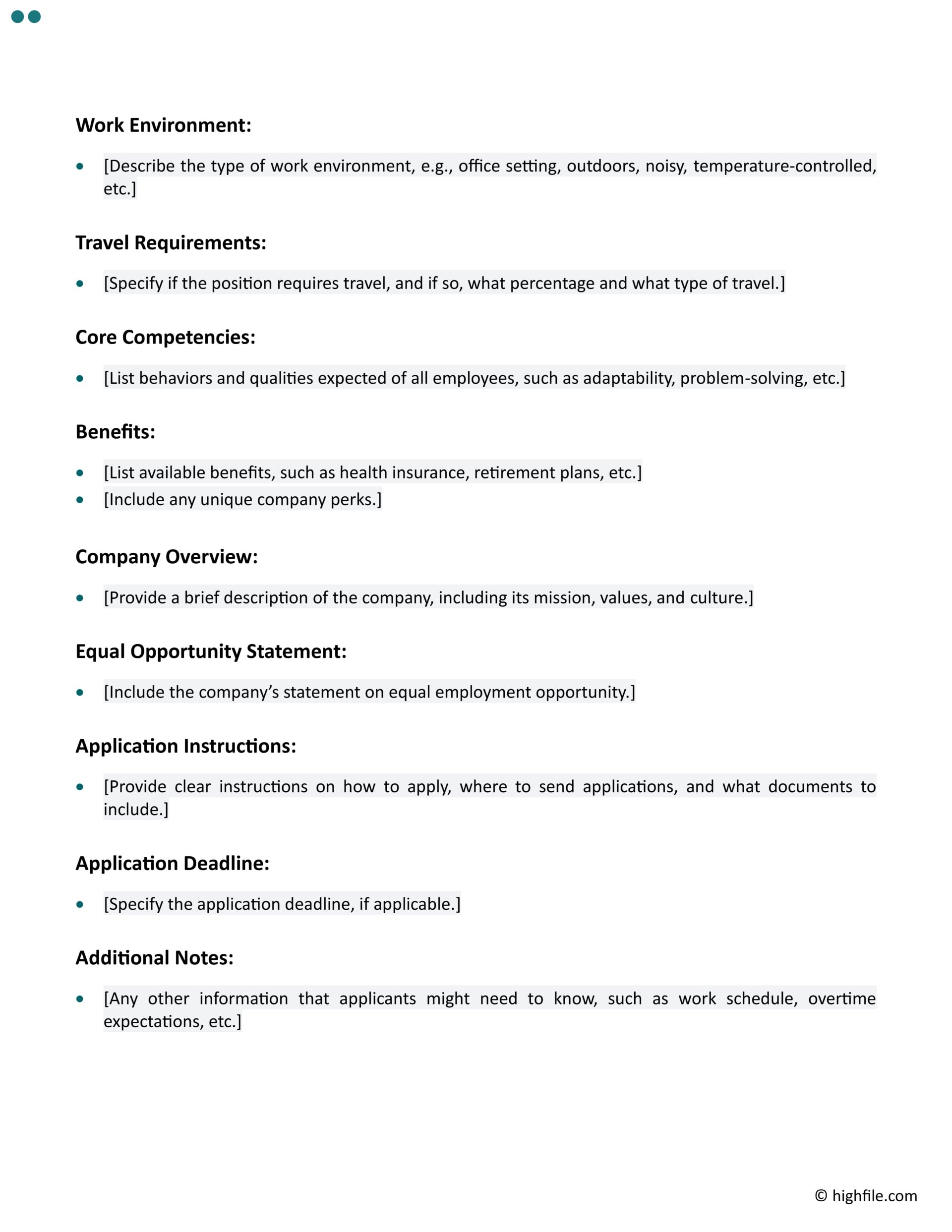 Professional Job Description Template - Word | Google Docs - Highfile