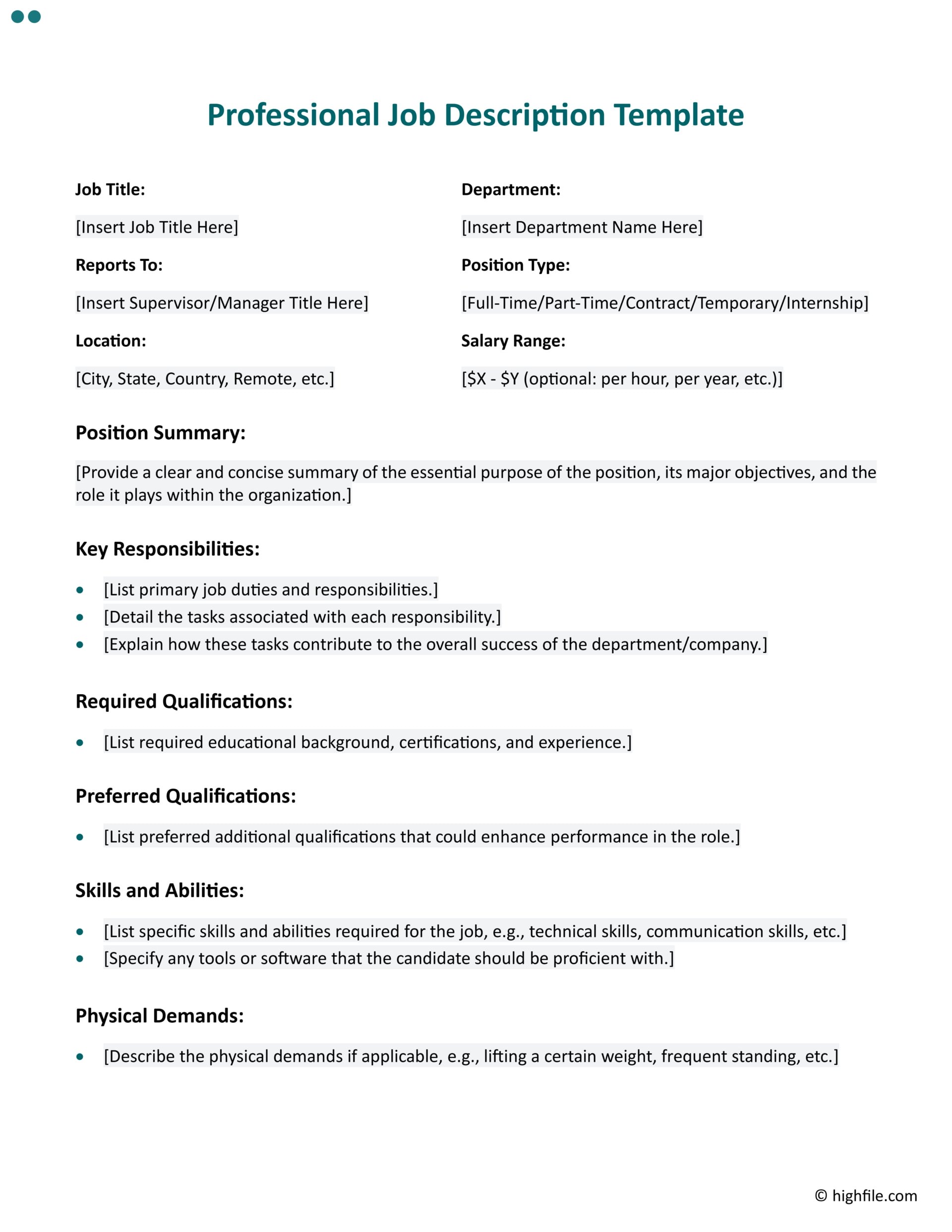 Job Specification Template Word Google Docs Highfile Job Specification Template Word Google Docs Highfile