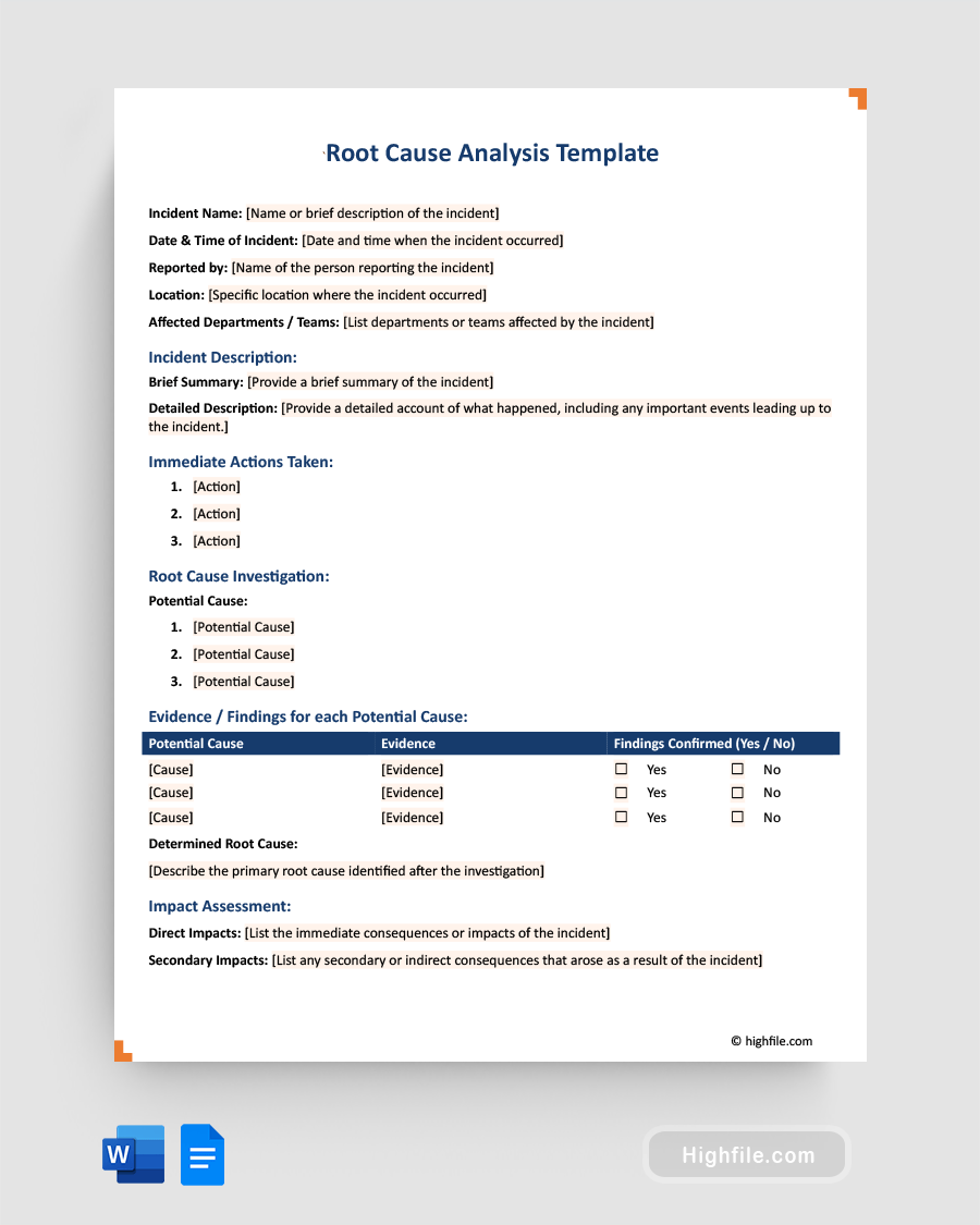 Root Cause Analysis Template Word Google Docs Highfile Root Cause Analysis Template Word Google Docs Highfile