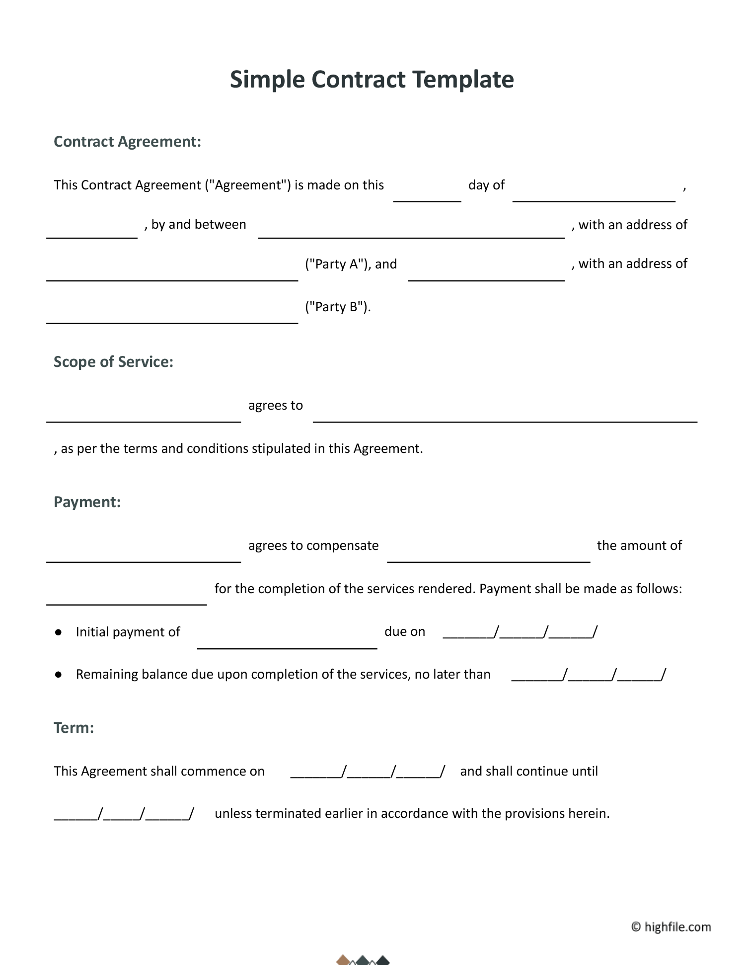 Simple Contract Template - Word | Google Docs - Highfile