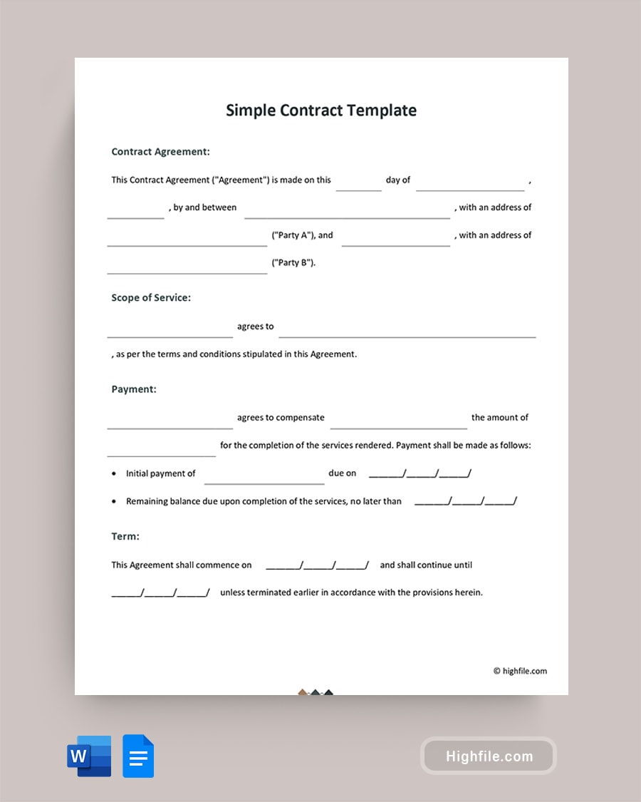 Simple Contract Template Word Google Docs Highfile
