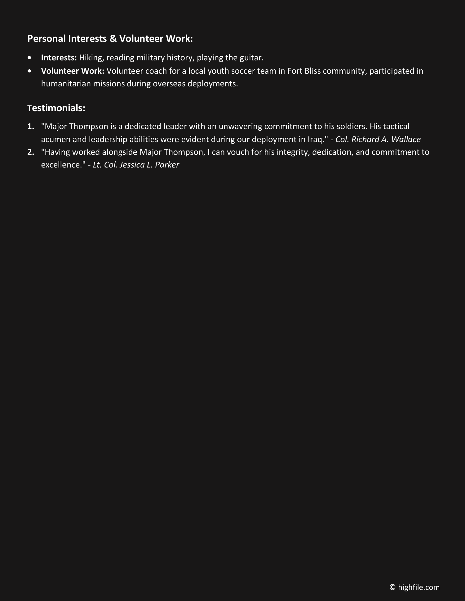 Army Bio Template - Word | Google Docs - Highfile