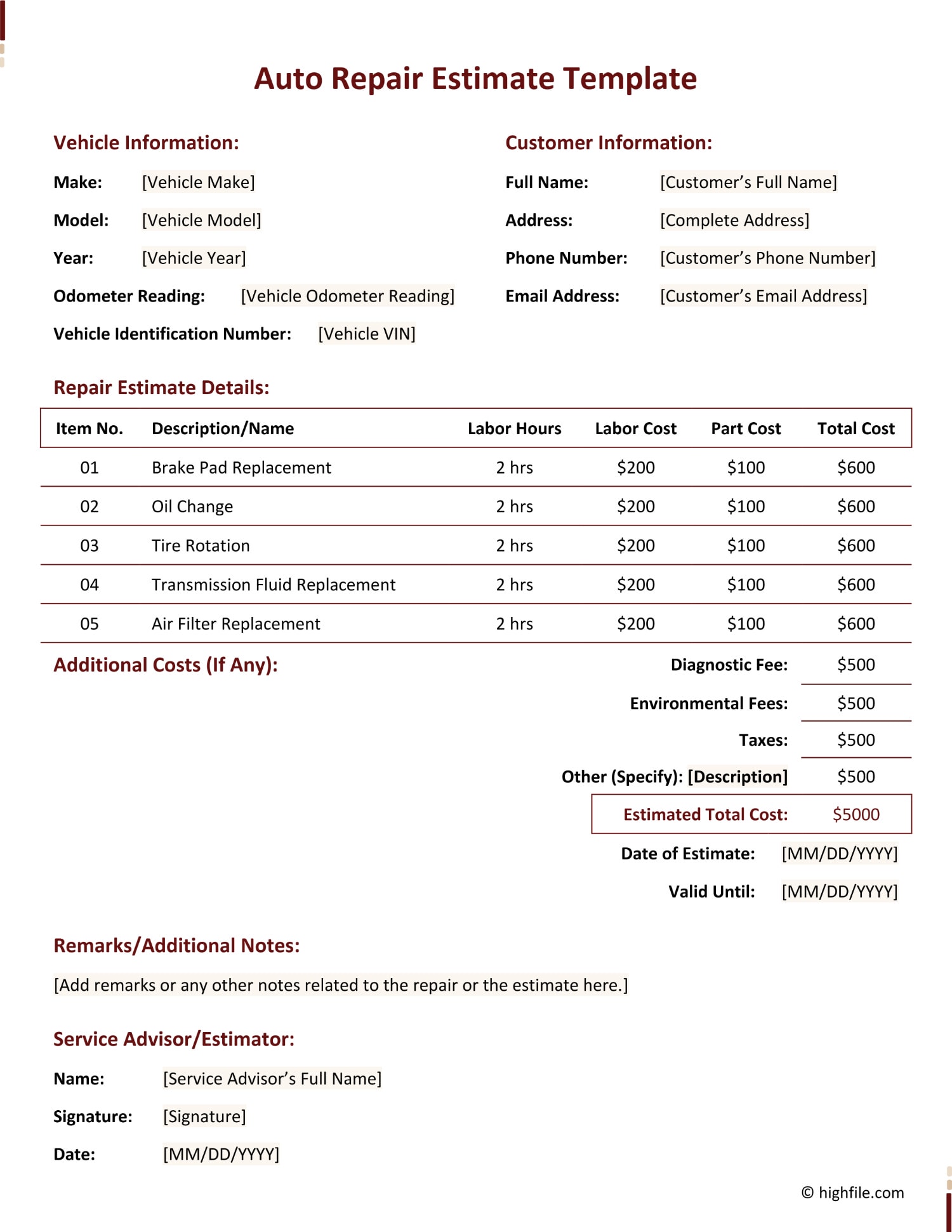 Auto Repair Estimate Template Word Google Docs Highfile Auto Repair Estimate Template Word Google Docs Highfile