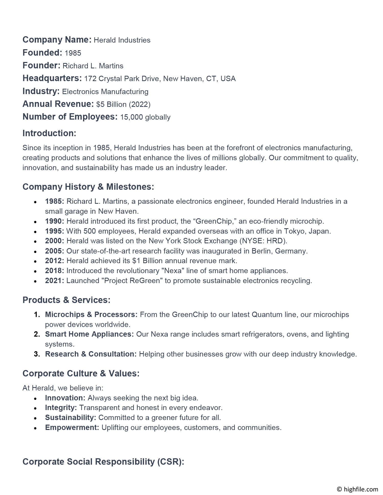 Company Biography - Word | Google Docs - Highfile